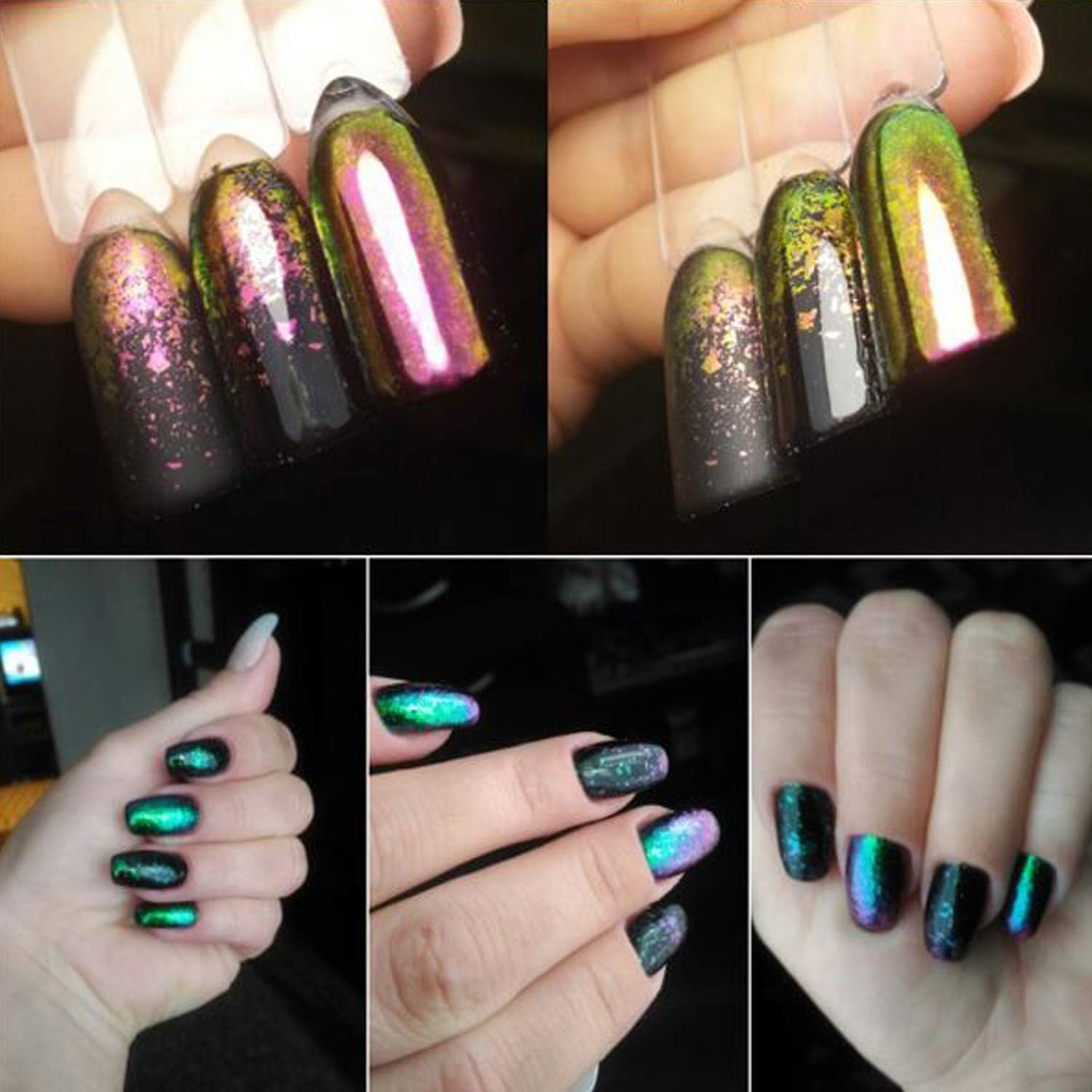 Iridescent Glitter Chameleon Nail Flakes Set of 6 Jars (Mixed Chameleon) - Black image number 5