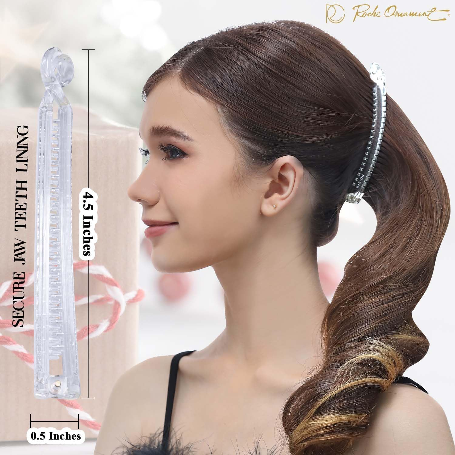 RC ROCHE 6 Pcs Banana Hair Clip Thin Hair Fine Ponytail Maker No Slip Small Claw for Women Secure Grip Jaw Clamp Cute Strong, Medium Clear Brown and Black image number 5