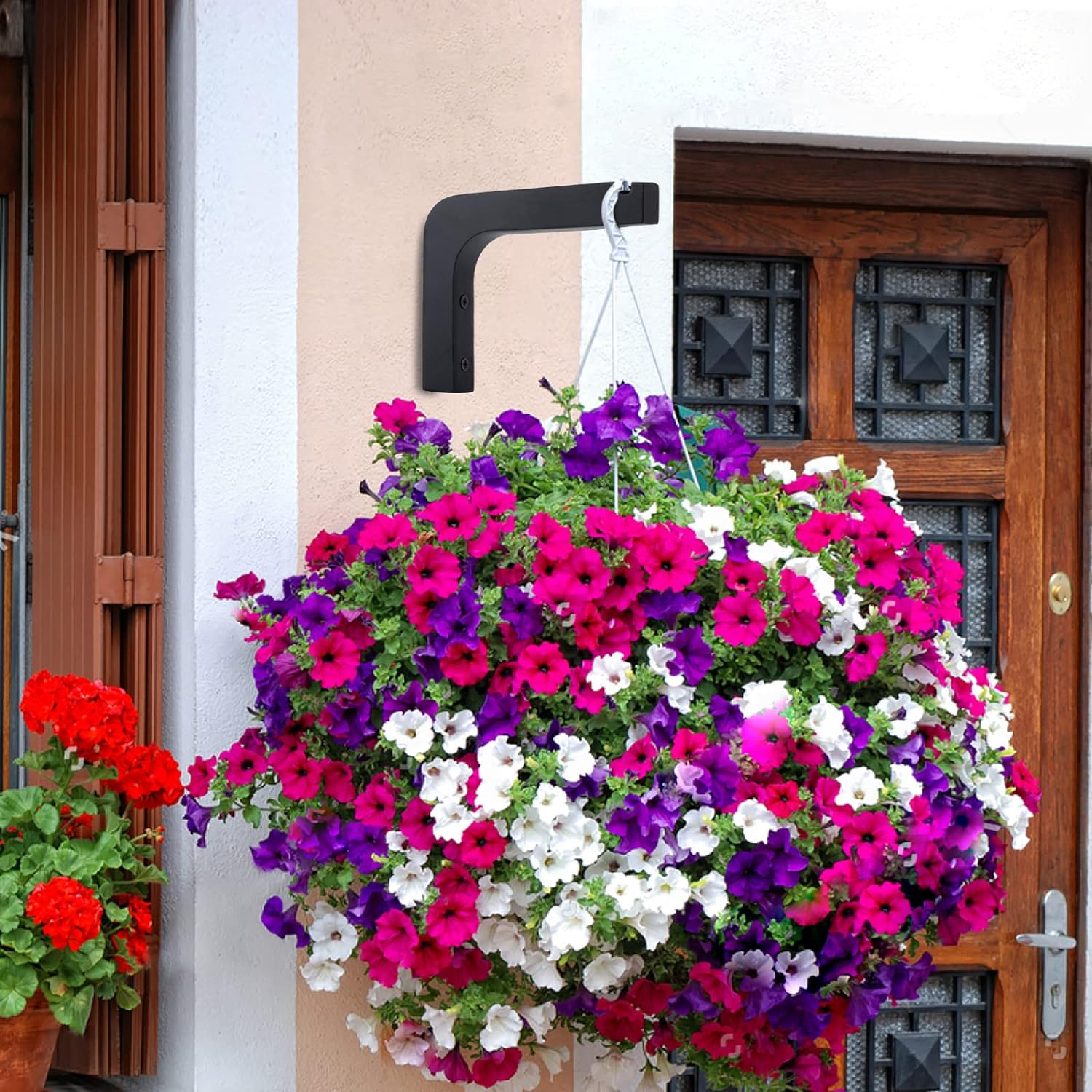 2 Pack 5.9 Inch Wooden Wall Hooks for Hanging Plants,Lanterns,Flower Bracket,Wind Chimes,Bird Feeders,Macrame Plant Hangers,Black - Burlywood Color image number 6