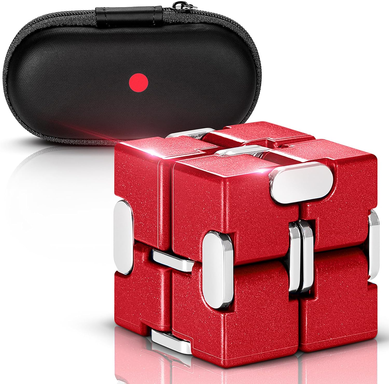 Unique Zinc Aolly Metal Infinity Cube Fidget Desk Toy, Punk Style Design with Exquisite Case, Durable and Heavy, Infinity Magic Cube Fidget Toys, for Alleviate Stress and Anxiety (Red) image number 5