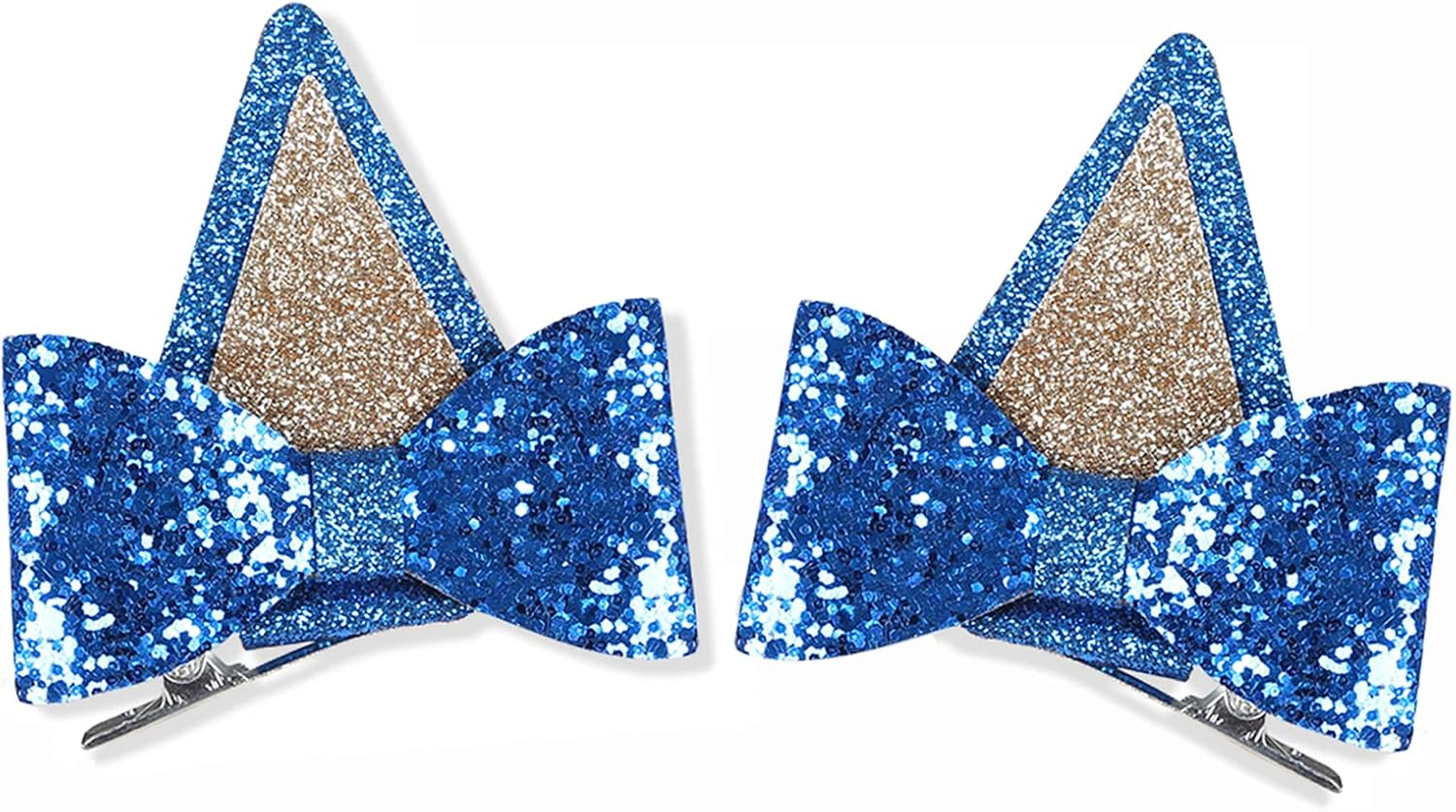 IKUHRMO Blue Ears Hair Clips, 1 Pair Glitter Hair Barrettes for Toddler Girls Birthday Decorations Halloween Costume Cosplay Accessories Party Supplies (Blue)
