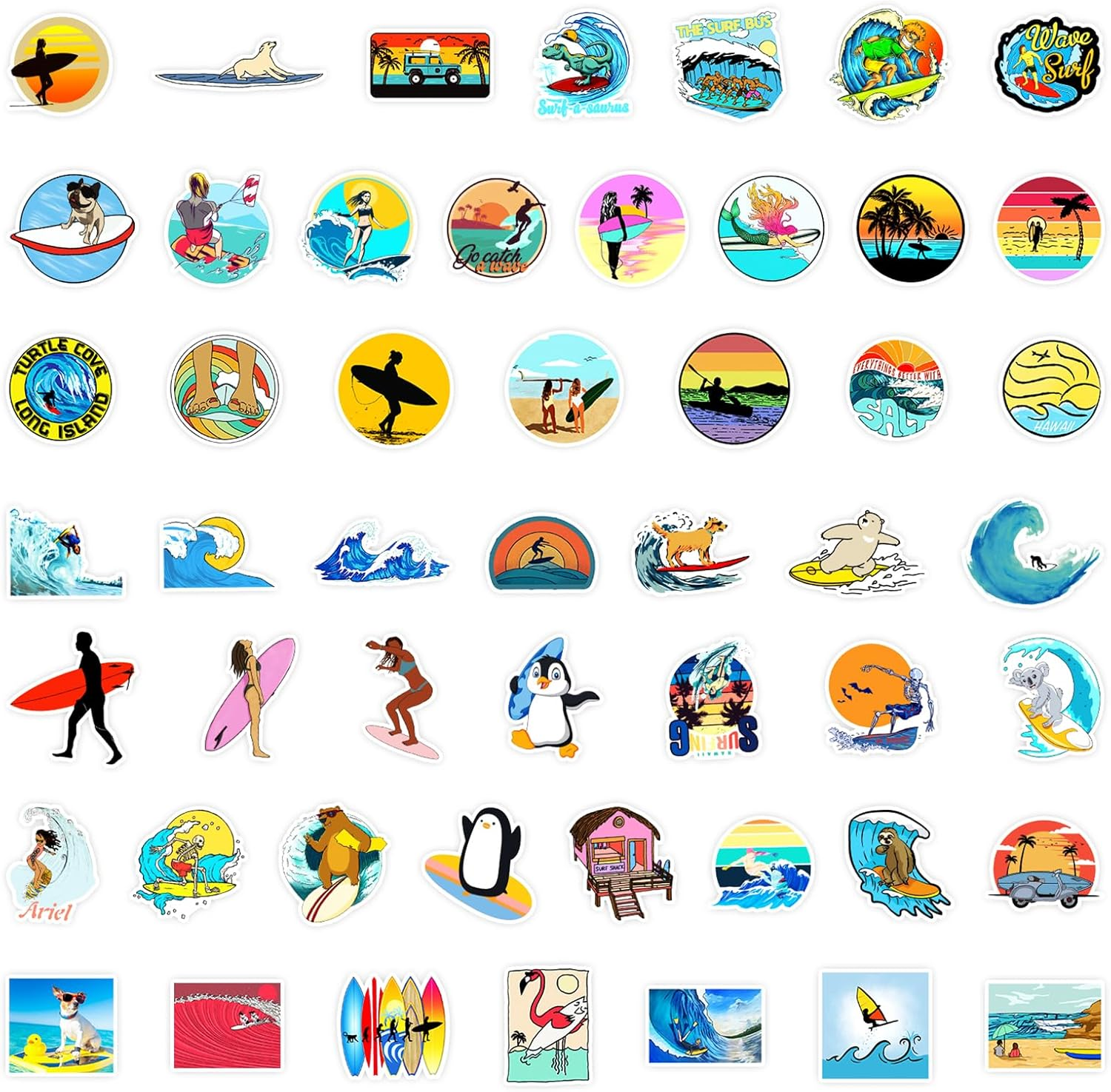 100PCS Surfing Stickers,Cute Surf Style Sport Vinyl Waterproof Decals for Water Bottle Laptop Birthday Gift Supplies image number 1