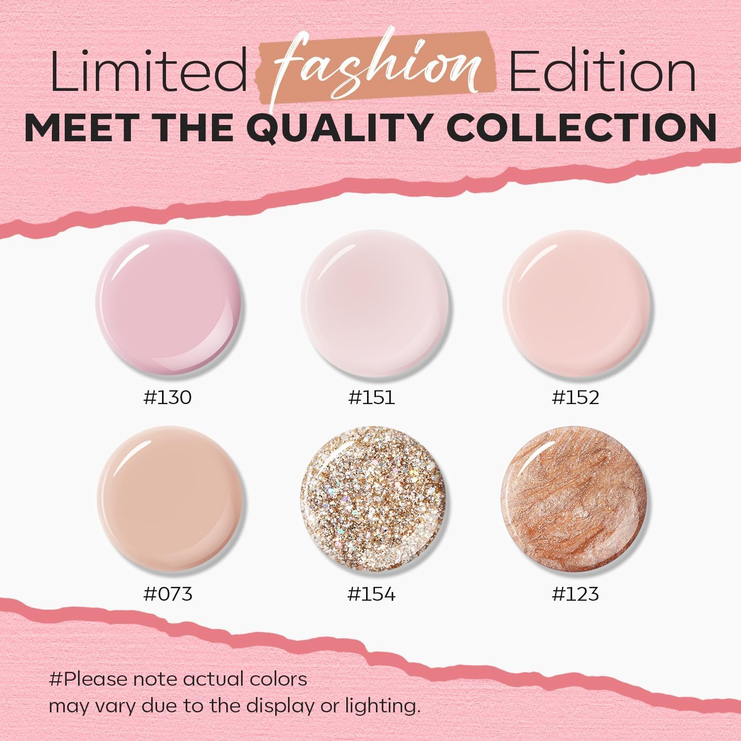 Modelones Complete Nail Polish Set Brown Nude Pink Gold Glitter Shimmer Quick Dry Nail Lacquer Kit with Nail Remover Sticker Base&Top Coat, Light Pink 6 Colors DIY Home Manicure for Women Girls