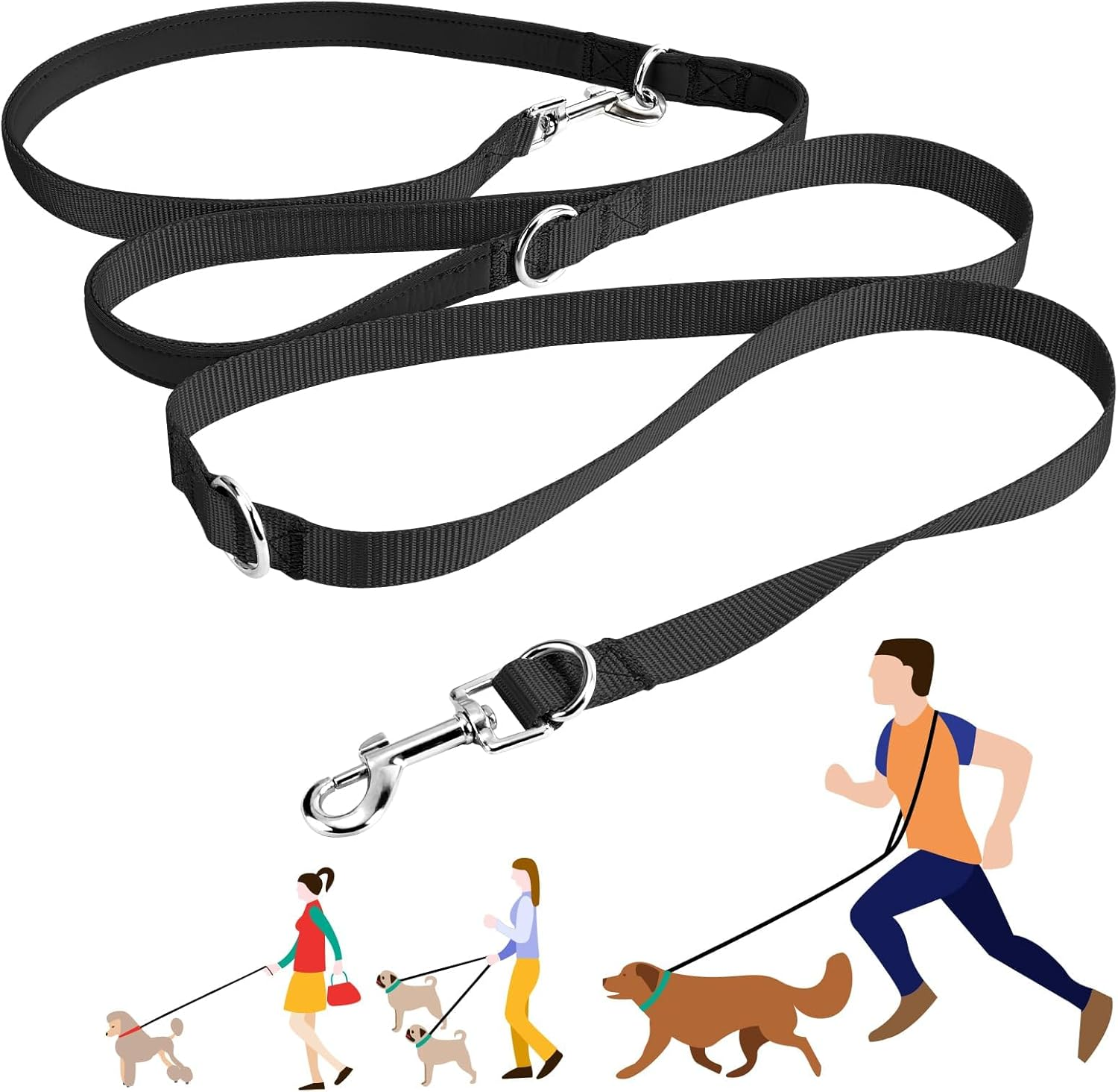 Oneisall Free Leads for Small and Medium Dogs, Dog Lead 2.5 M Adjustable Practice Lead & Lead Nylon Double Lead with 2 Carabiners