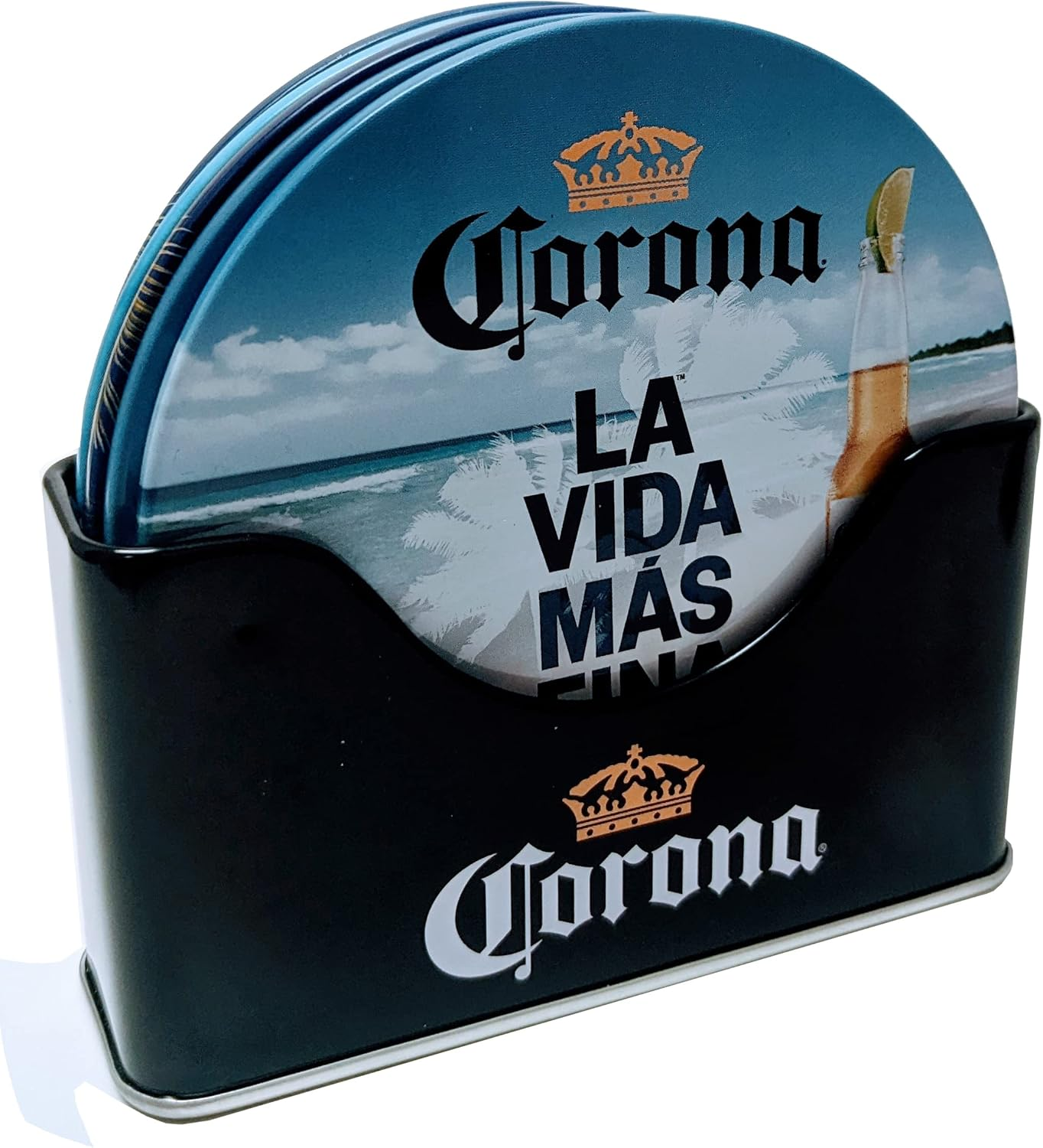 The Tin Box Company Coke 6 Pc Coaster Set with Standing Metal Holder