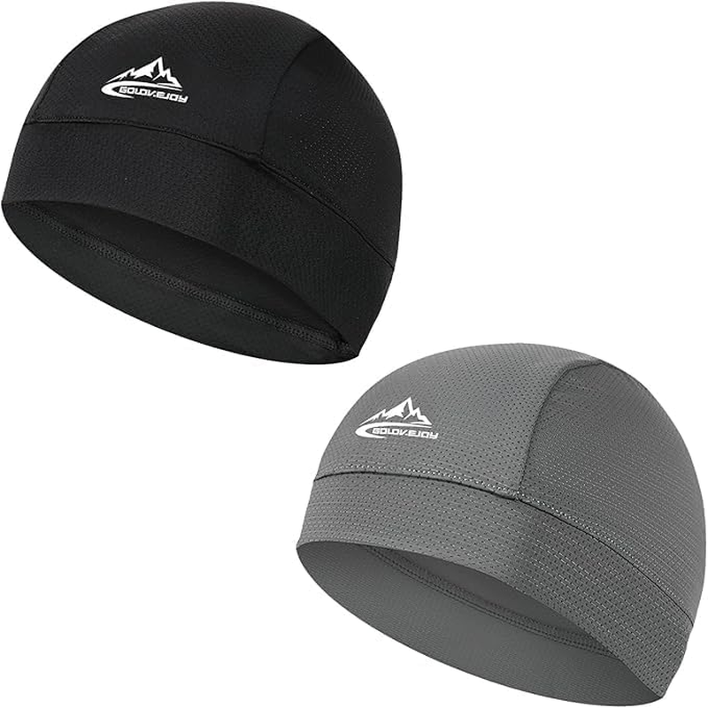 Skull Cap Helmet Liner Sweat Wicking Cycling Running Hat, Cycling Skull Caps Wicking Beanie Do Rag Head Wrap for Men Women 2PCS (Black+Grey)