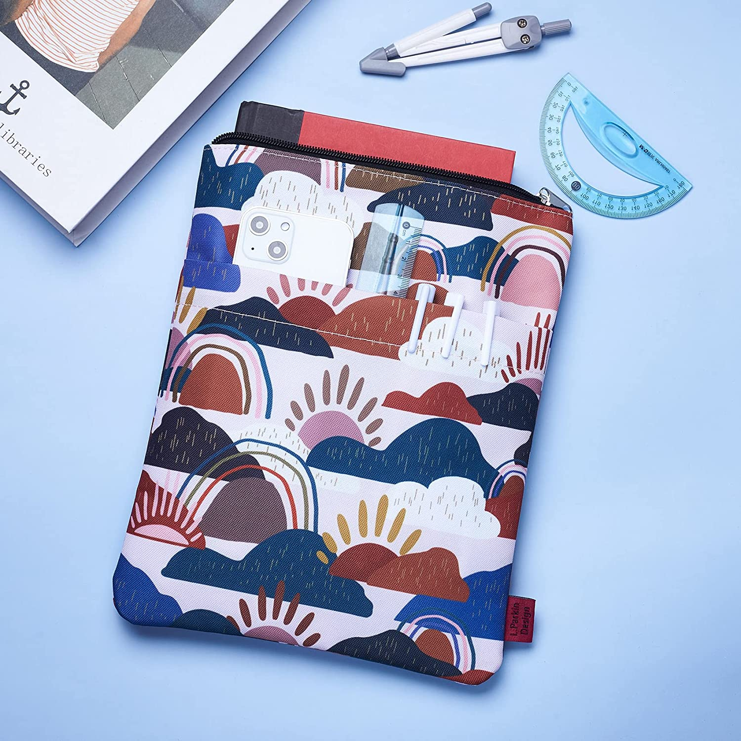 Whimsical Clouds Book Sleeve, Book Covers for Paperbacks, Washable Fabric, Book Sleeves with Zipper, Medium 11 X 8.5 Inch image number 4