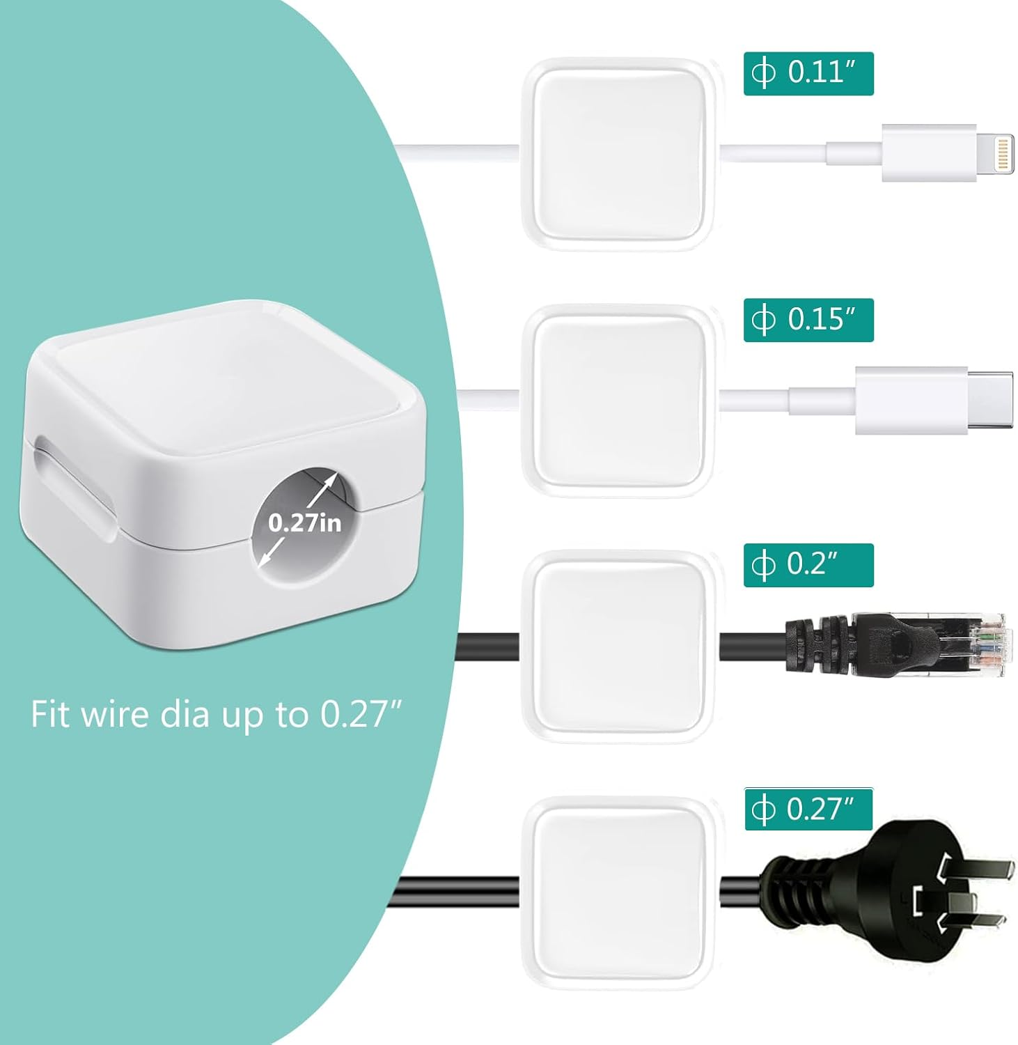 RINGSUN 15-Pack Magnetic Cable Clips, Cord Holder Strong Adhesive, Desk Cable Organiser Management, Secure Wire Holder for Office Home Car Desk, White - White image number 2