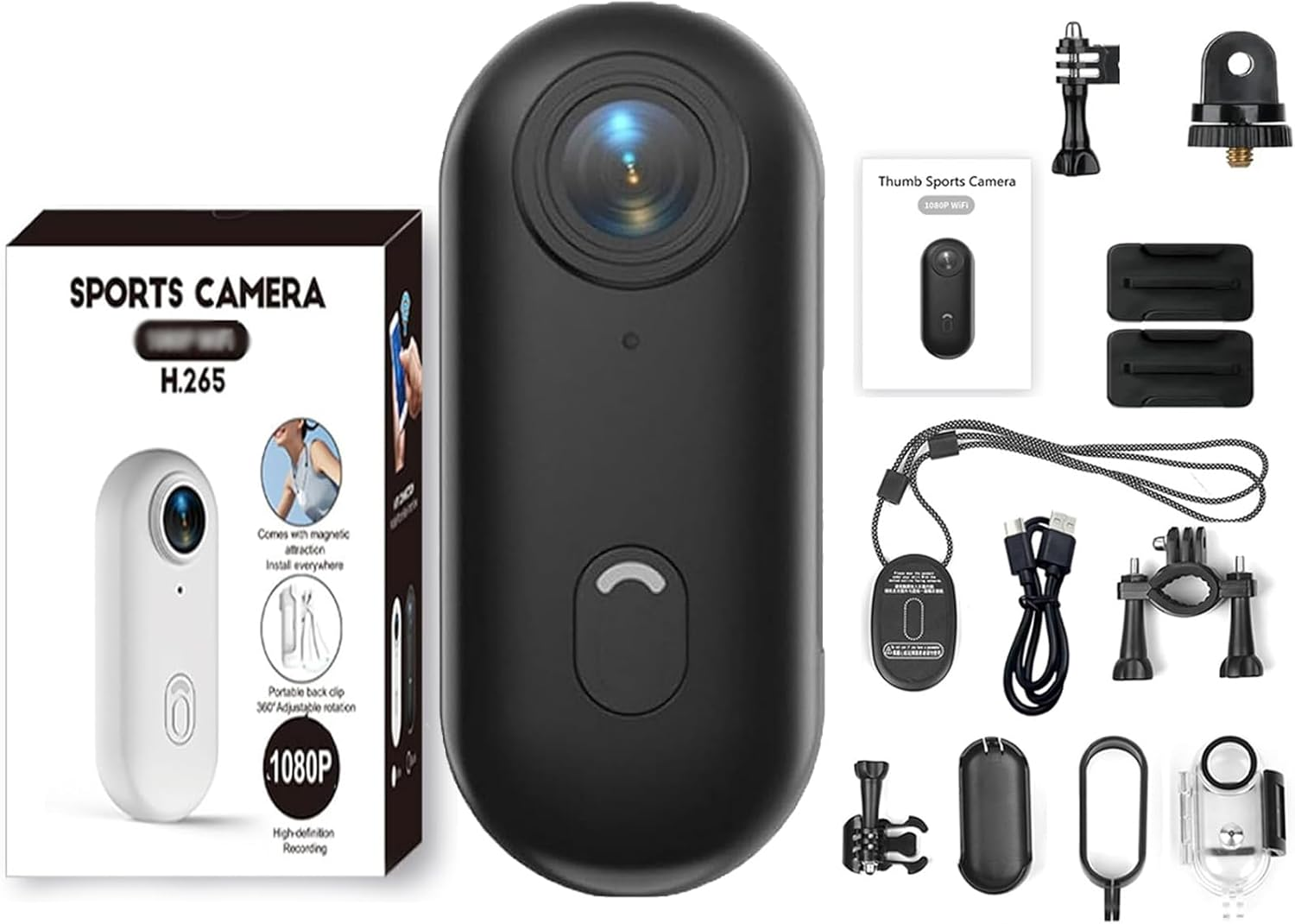 256G 4K POV Hd Wearable Thumb Action Camera, Motorcycle/Cycling Helmet Camera with Magnetic Clip, 120&deg;Wide-Angle,360&deg; Rotation,Ip68 Waterproof, for Vlog Recording (Balck-1080P-Wifi,256G)