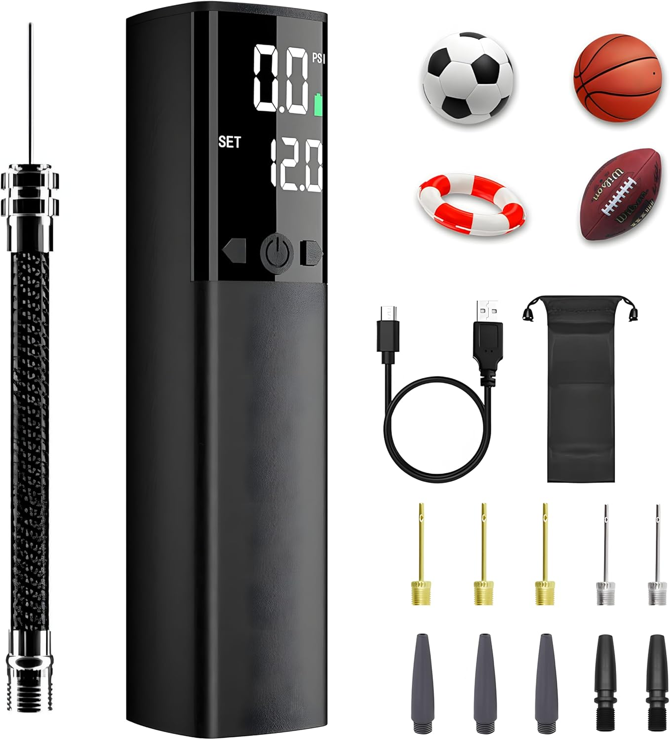 Electric Ball Pump &ndash; Portable Air Inflation Device for Basketball, Soccer, Rugby, Volleyballs & More &ndash; Smart LCD Display & Rechargeable Battery image number 2