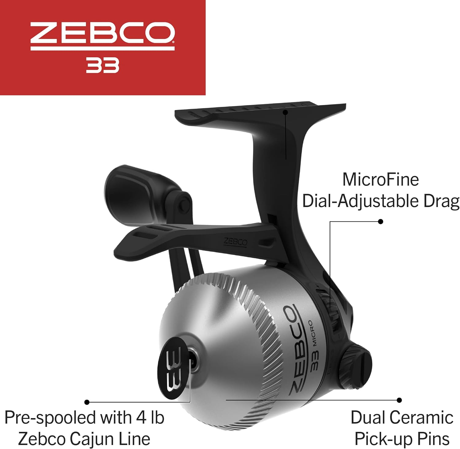 Zebco 33 Spincast Fishing Reel, Changeable Right or Left-Hand Retrieve, Built-In Bite Alert, All-Metal Gears, Pre-Spooled with Zebco Cajun Line