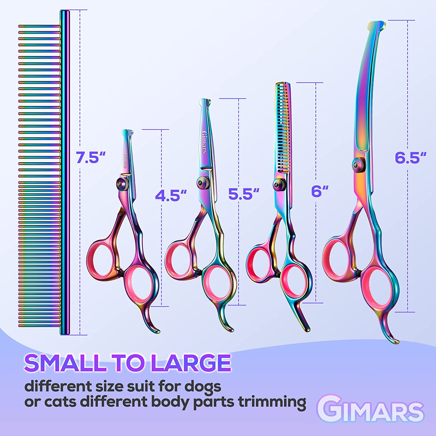 Gimars Professional 4CR Stainless Steel 6 in 1 Grooming Scissors for Dogs with Safety round Tip, Heavy Duty Titanium Coated Pet Grooming Scissor for Dogs, Cats and Other Animals image number 4