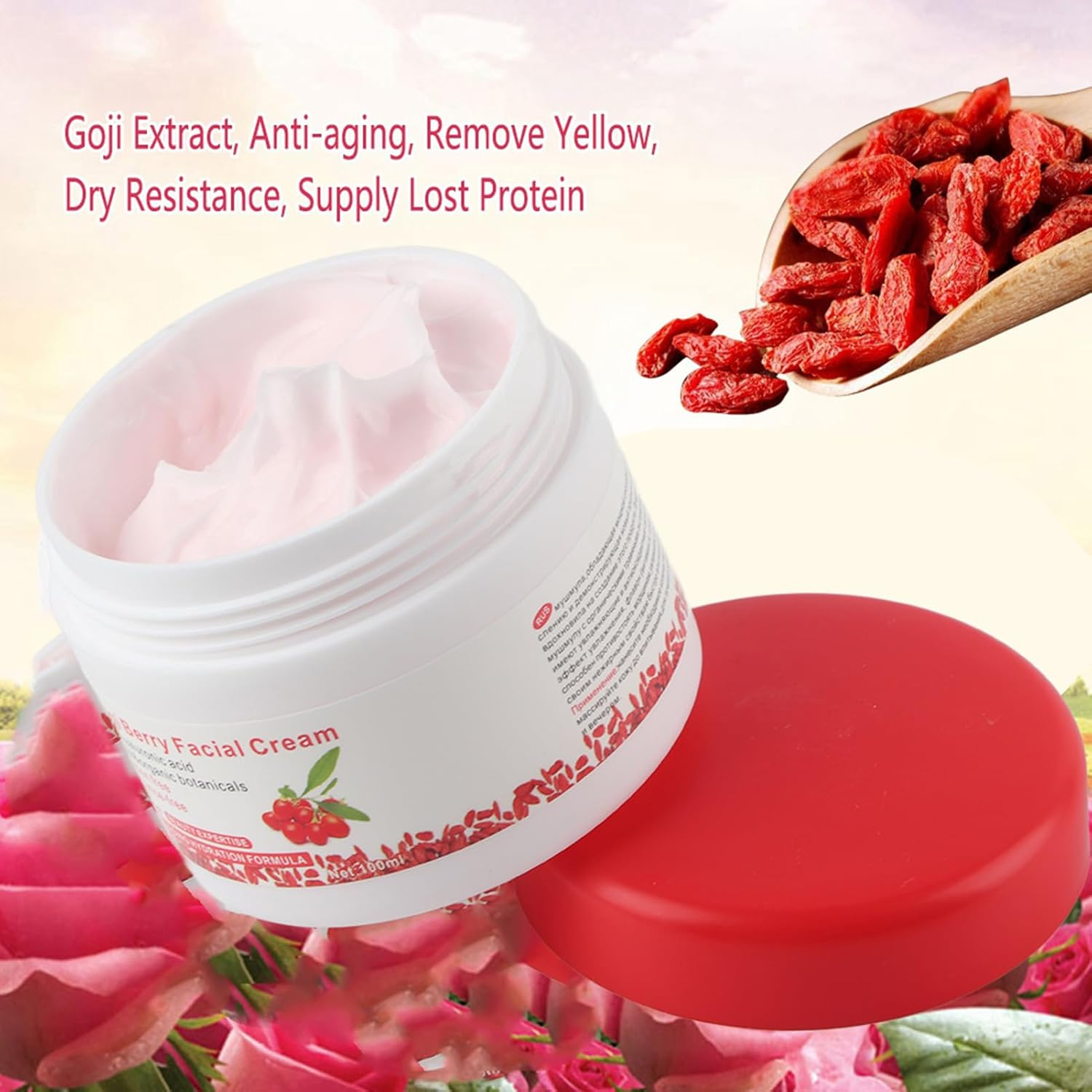 Berry Face Cream, Antioxidant Face Moisturizer Goji Cream Revitalizing anti Wrinkle Cream Fashion Goqi Berries anti Aging for All Skin Types image number 4