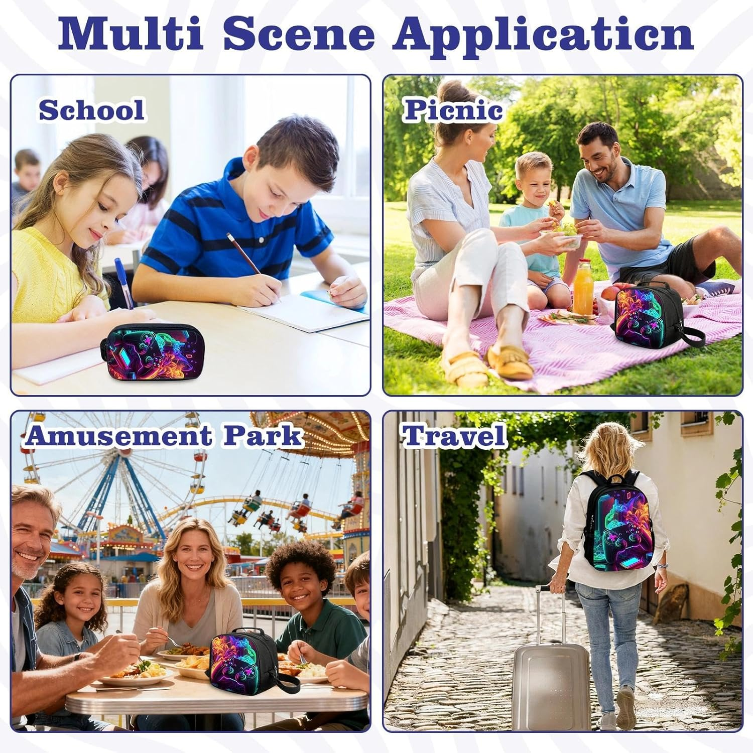 Fakcrkun Gaming Backpack for Boys, 3 Pcs Gaming Themed School Backpack Set with Lunch Bag & Pencil Case,Large Capacity School Bag Waterproof Lightweight Laptop Backpacks for Teenagers & Students