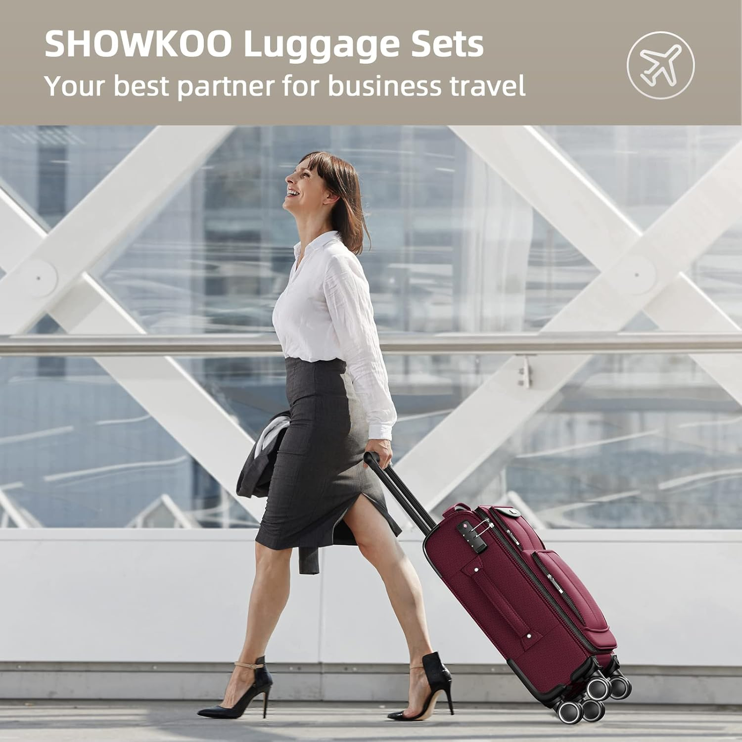 SHOWKOO Luggage Sets 3 Piece Softside Expandable Lightweight & Durable Suitcase Sets Double Spinner Wheels TSA Approved Lock (20In/24In/28In)