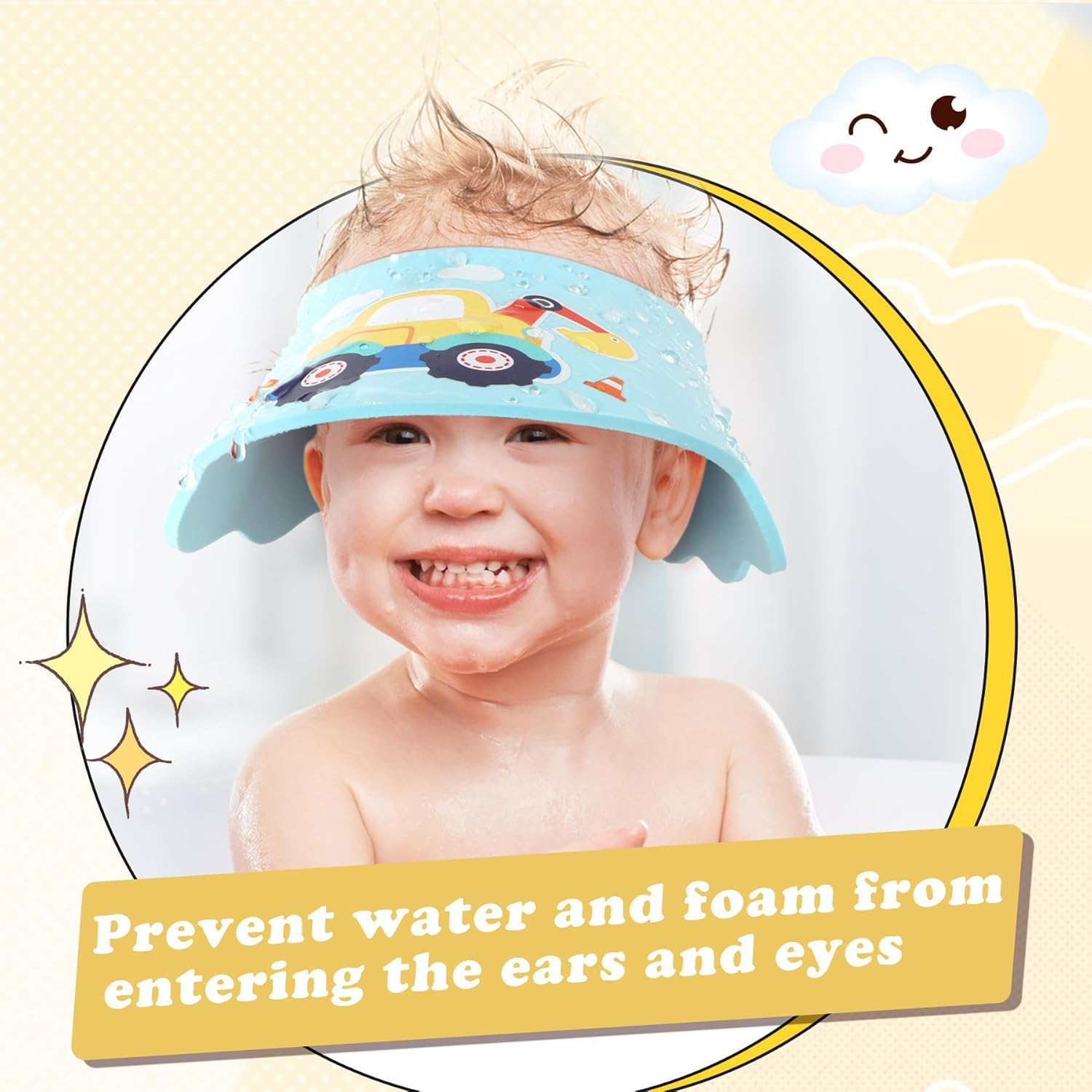 LADES Baby Shower Caps Shield - Adjustable Kids Bath Visor Hat Shampoo Washing Hair Protection Soft Cartoon for Toddler - 2Pack-Blue Dinosaur+Pink Rabbit image number 6