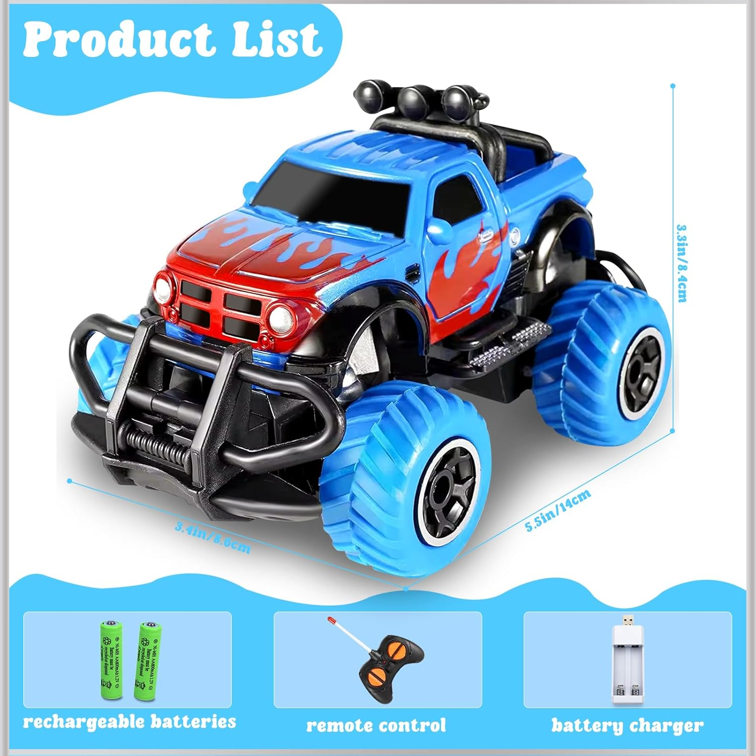 ZCOINS Blue Mini RC Remote Control Cars Toy 1:43 Scale for Kids Boys Girls, Small Truck Radio Controlled off Road Vehicle Racing Car for Outdoor Indoor Christmas Birthday Gifts Present image number 4