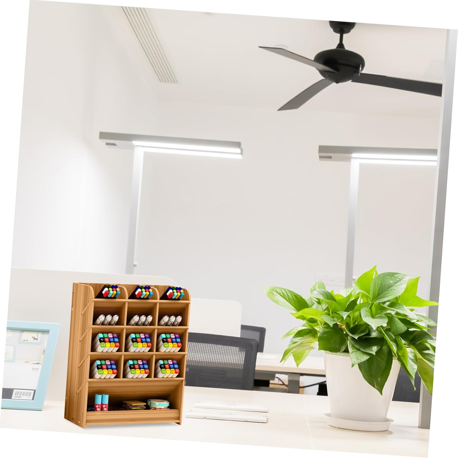 COHEALI Creative Pen Holder Storage Box Wooden Pen Case Multi-Grid Design for Desktop Pencil Box Organization in Office Home Study Large Capacity for Easy Access and Accessories image number 3