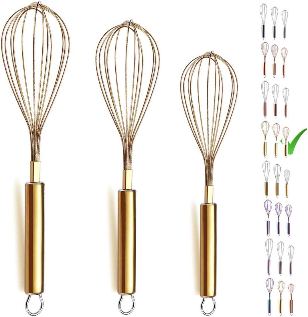 Berglander 3 Pack Stainless Steel Whisks 8",10",12", Wire Whisk Set Kitchen Whisk (Pack of 3)