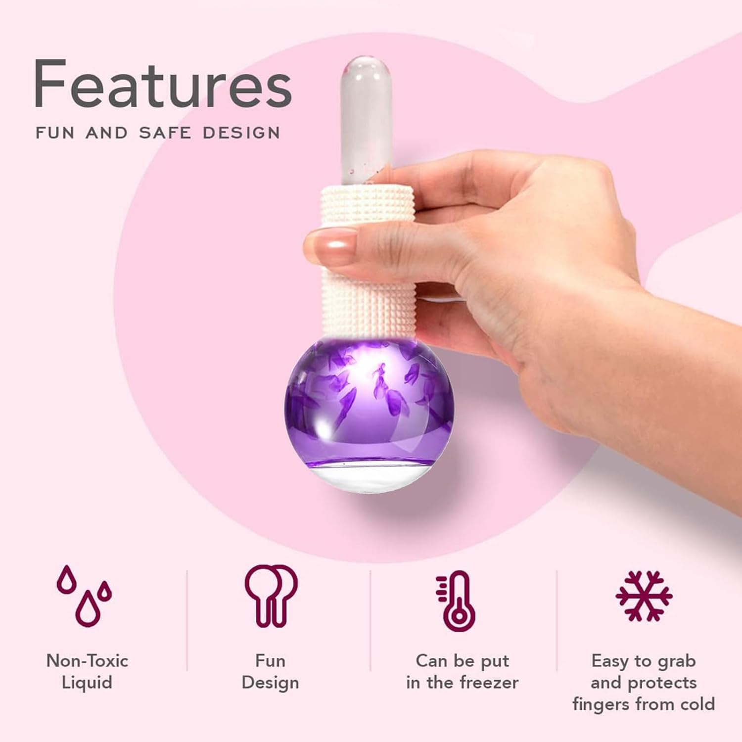 Itadaku 2 PCS Facial Ice Globes, Cryo Stick Ice Globes, Cooling Skin Care Massager for Puffiness, Dark Circles, Wrinkles, Skin Tightening, and Pore Reduction, Beauty Tool for Women & Girls (Purple)