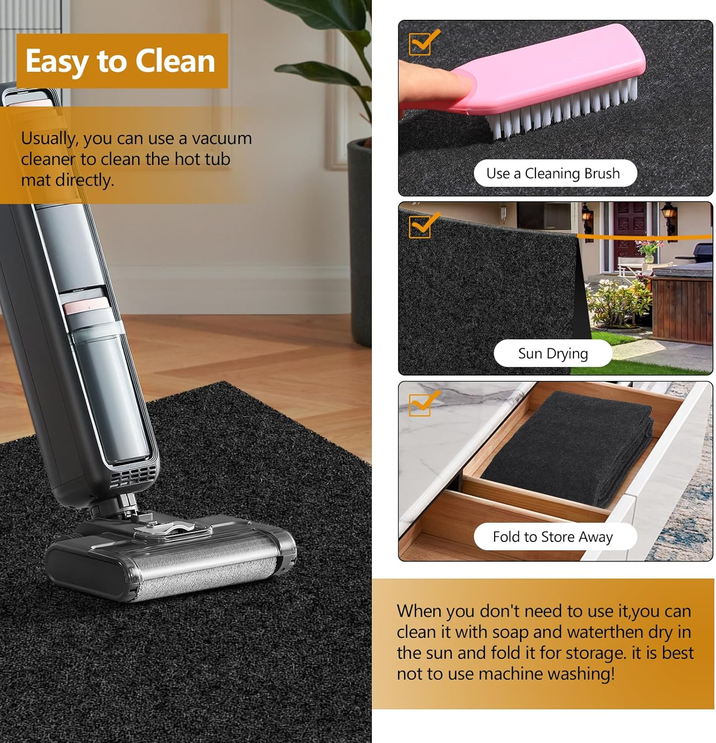 YUET 2.3M*2.3M Square Swimming Pool Pad, Inflatable Hot Tub Mat Outdoor Indoor, Waterproof Slip-Proof Backing, Absorbent Spa Pool Ground Base Flooring Protector Mat image number 5