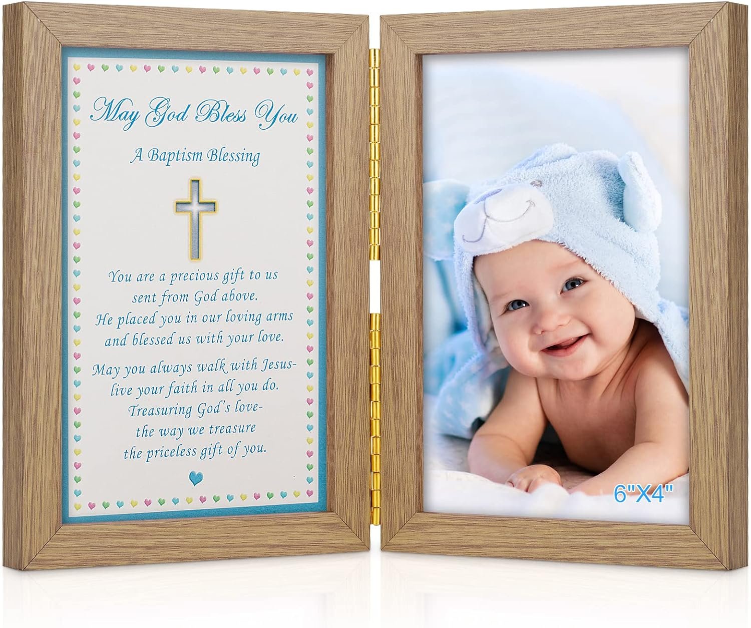 Yakucho Baptism Gifts for Boys - Baby Boy Baptism Picture Frame, Double Frame with Glass, 5.3" X 7.3" image number 5