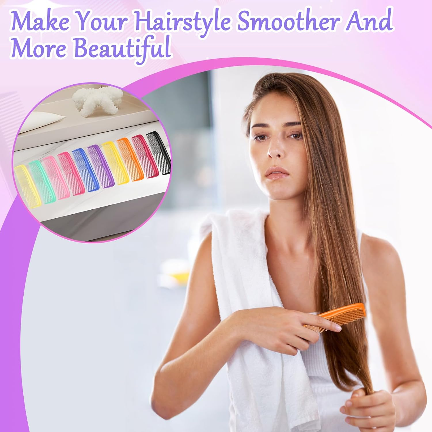 HOFASON 100 Pack Combs Bulk, Individually Wrapped Hair Combs for Women, Men & Kids, Disposable Travel Comb & Mini Comb for Gym, Hotel, Airbnb, Shelter, Nursing Home, Charity, 10 Colors image number 4