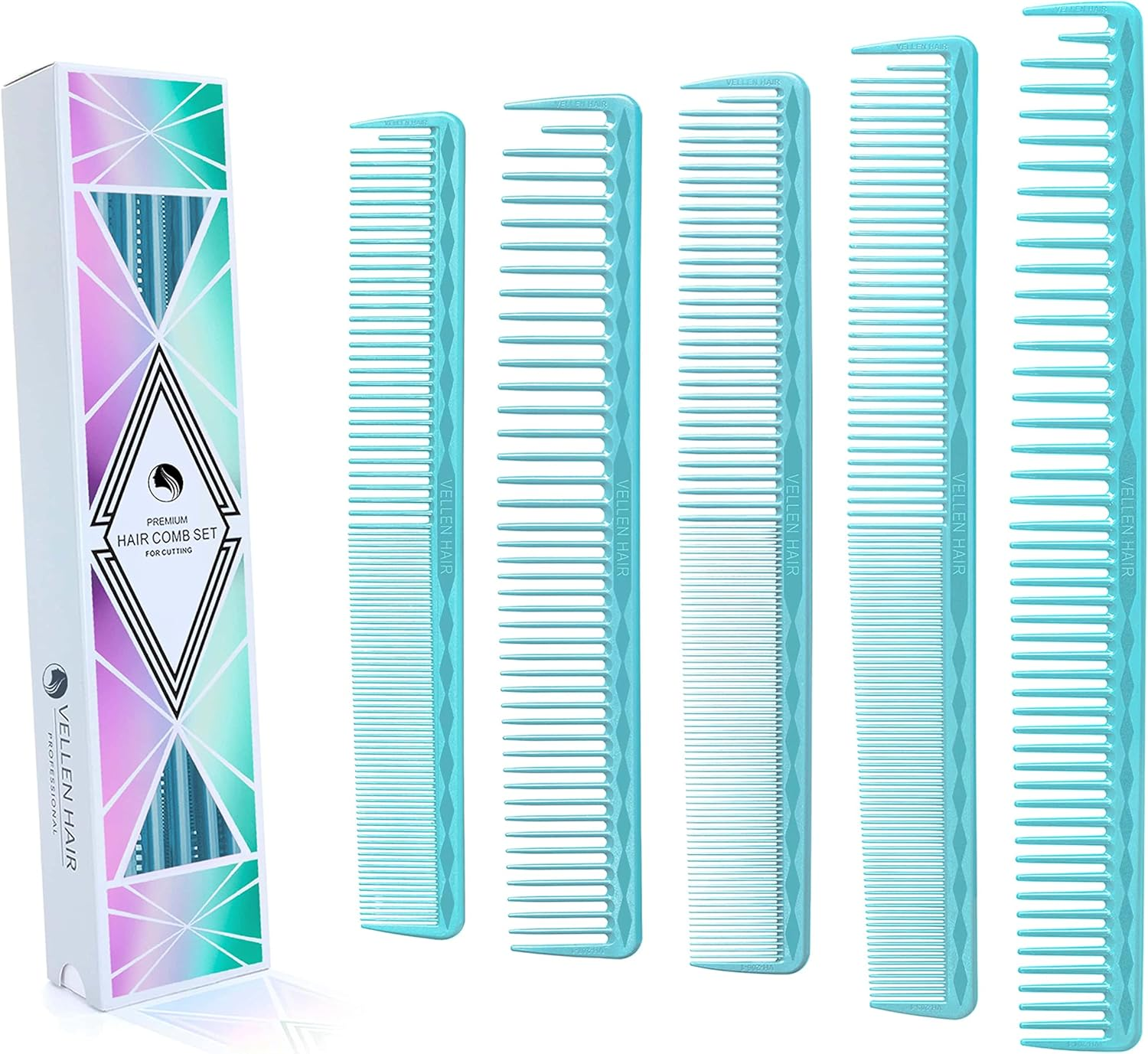 Vellen Hair Ultimate Cutting Comb for Men Women, Unbreakable PEI Material 430&deg;F Heat Resistant Barber Styling Combs for Hairdressers , Little Combs Fine Teeth and Extra Wide Tooth Combs for Hair Stylist , 5-Pack Different Sizes (Black)