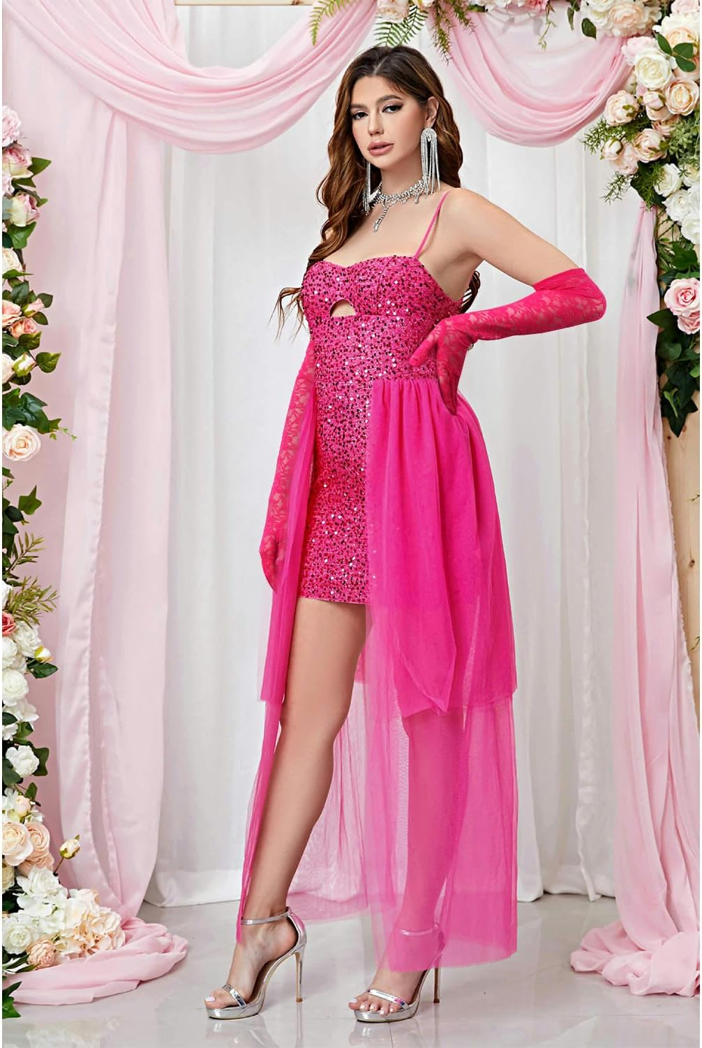 Brimekichio Lace Gloves Women, Tea Party Long Elegant Opera Lace Gloves Costume Floral Pattern Arm Elbow Length - 18.9In image number 4