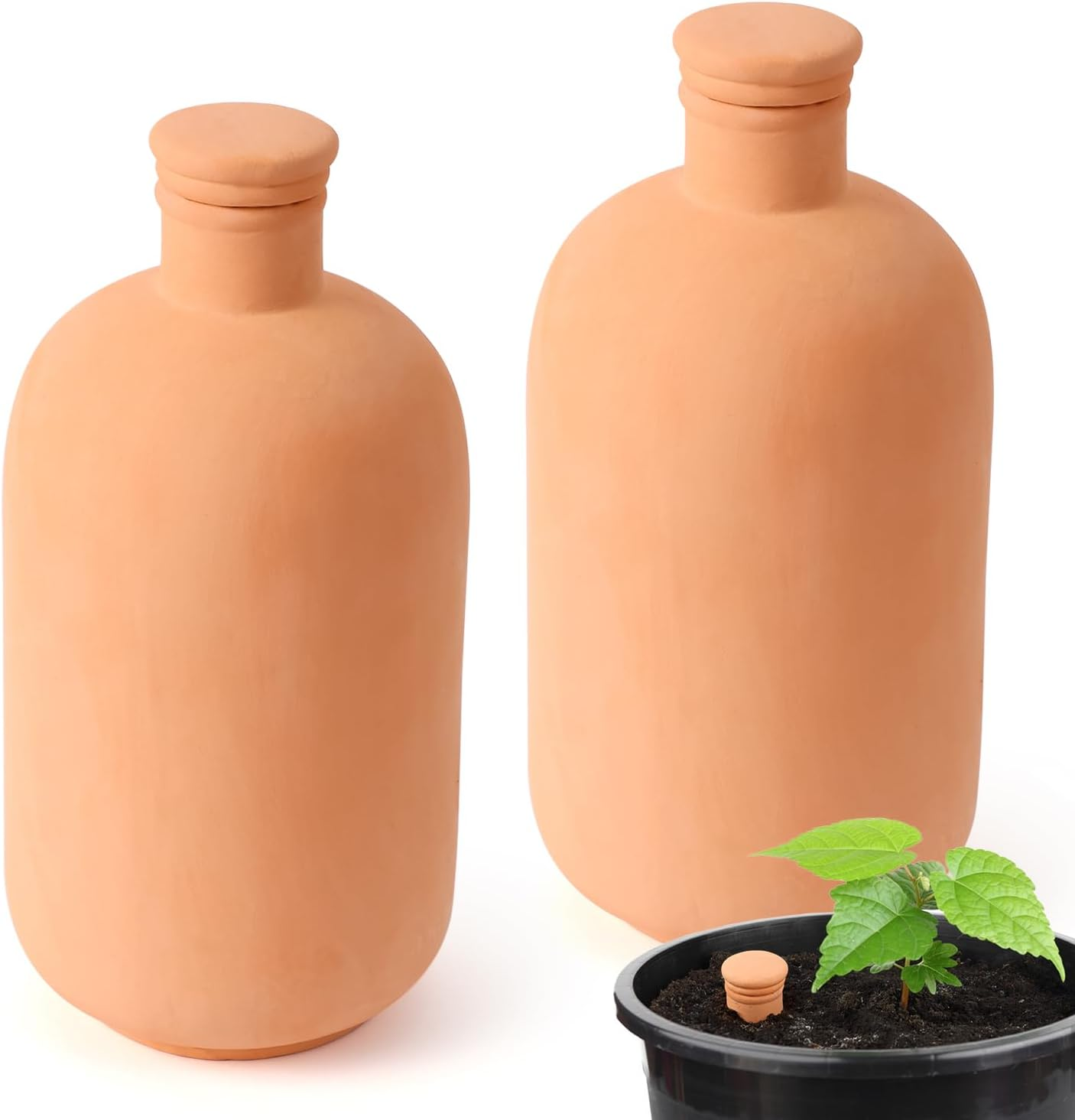 2Pcs Large Plant Watering Globes Ollas 10&times;5&times;5Inch 61Oz Terracotta Watering Pot Self Watering Planter Terra Cotta Clay Watering Spikes for Indoor Outdoor Plants Indoor Outdoor Large Reservoir Bulbs image number 1