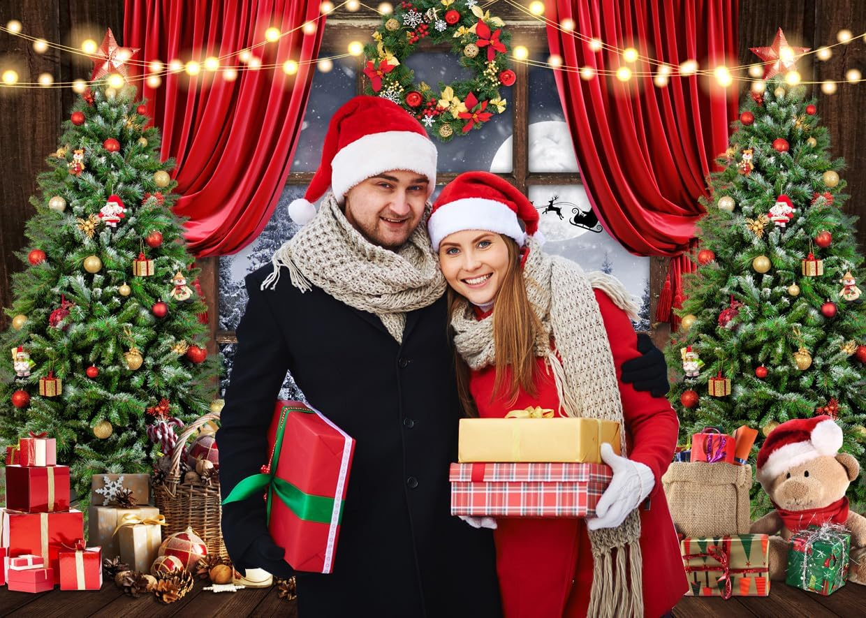 AIIKES 10X8Ft Christmas Backdrop Winter Christmas Backdrop for Photography Merry Xmas Tree Window Retro Wood Backdrops 12-636 image number 2