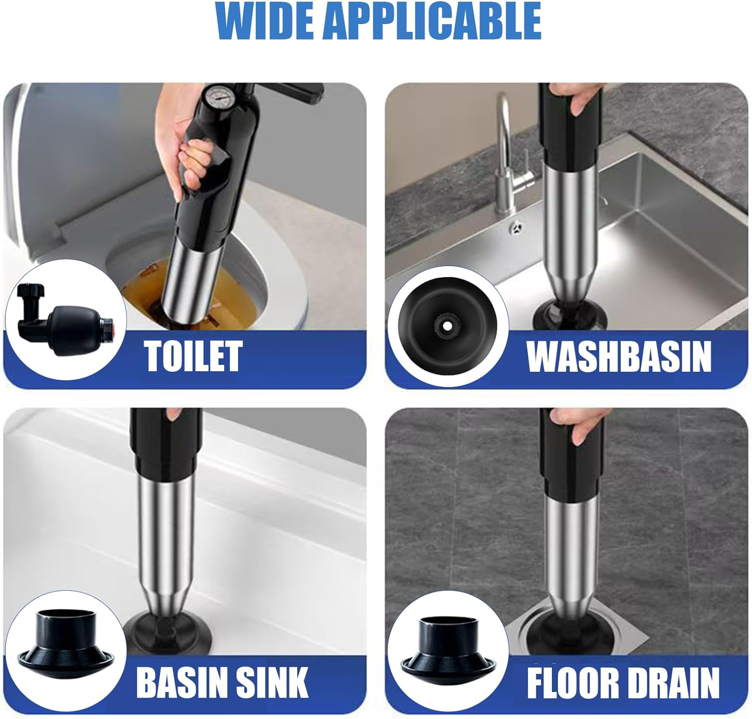 Wenbones Drain Cleaner Pump One Piece Flexible Cap Head Pipe Cleaner Compressed Air Pipe Cleaning Pump High Pressure Stronger Air Pressure for Sinks, Toilets, Bathrooms, Showers, Kitchens image number 5