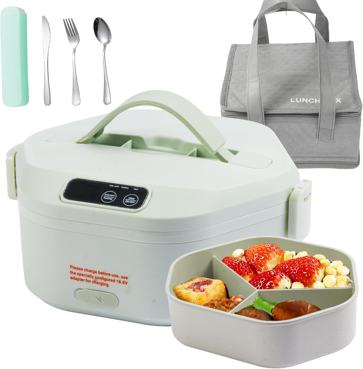 Cordless Electric Lunch Box,Heated Lunch Box Battery Powered with 1L Container, Adjustable Heating Warming Time Portable Food Warmer with Large Bag, Cutlery for Work, Travel and Office image number 3