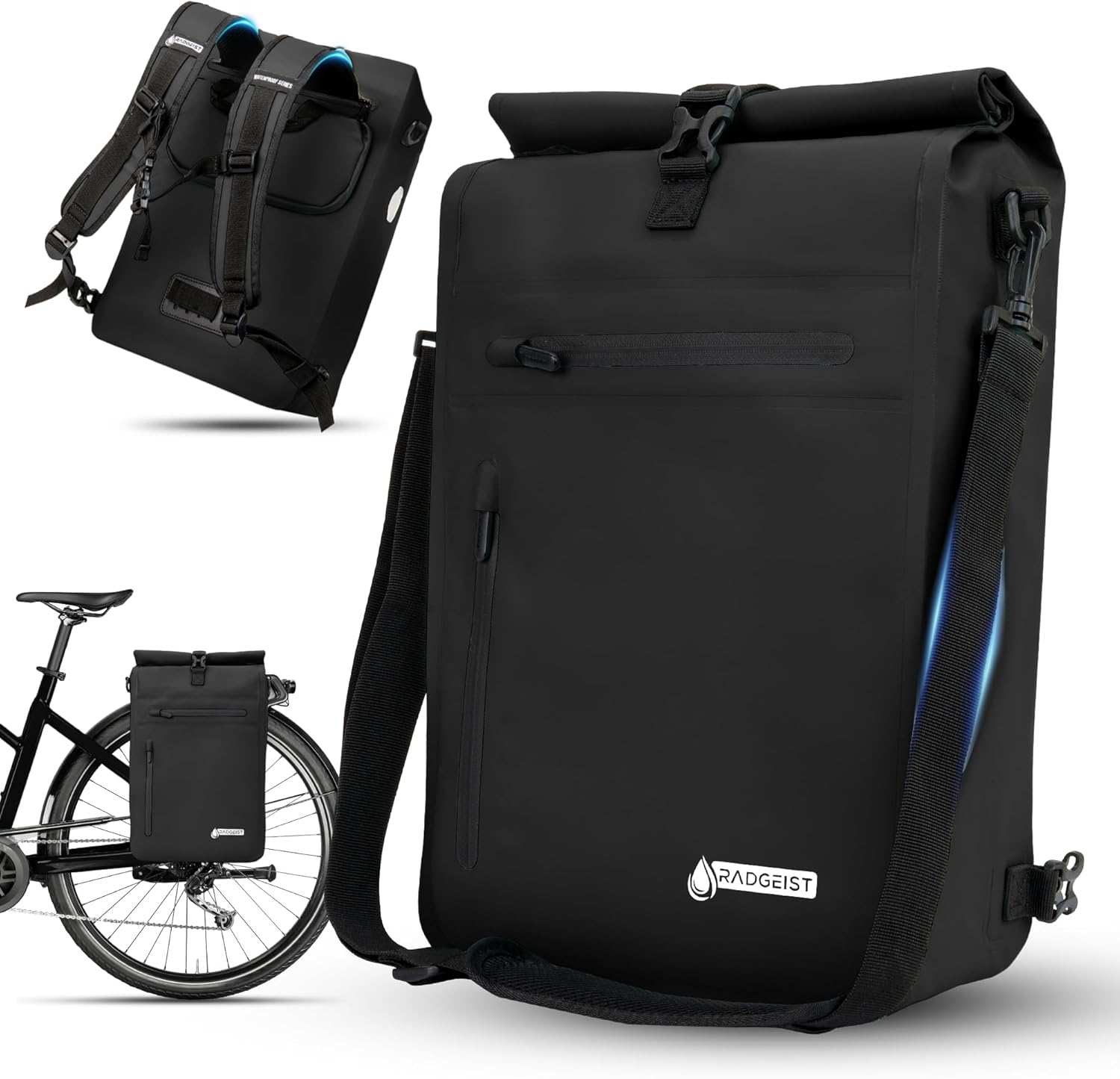 3-In-1 Bicycle Bag for Pannier Rack, Bicycle Backpack, Pannier Rack Bag, Shoulder Bag, with Laptop Compartment, Waterproof, 25 L, Red