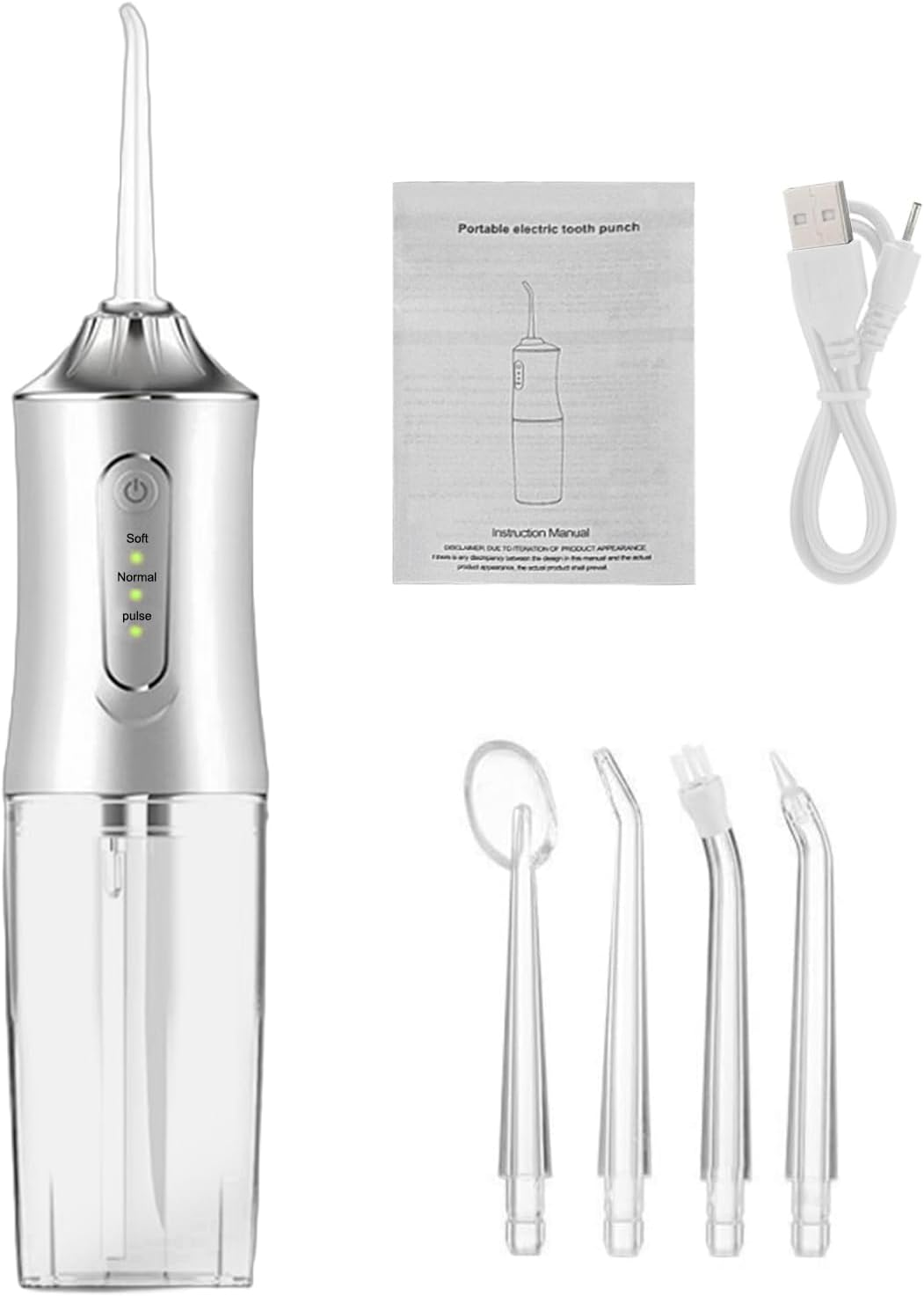 GIOD Water Flosser, Cordless Dental Oral Irrigator, Electric Portable Smart Tooth Cleaner, IPX7 Waterproof Rechargeable Dental Care with 3 Pressure Modes 4 Nozzles, 240Ml for Home and Travel (White) image number 3