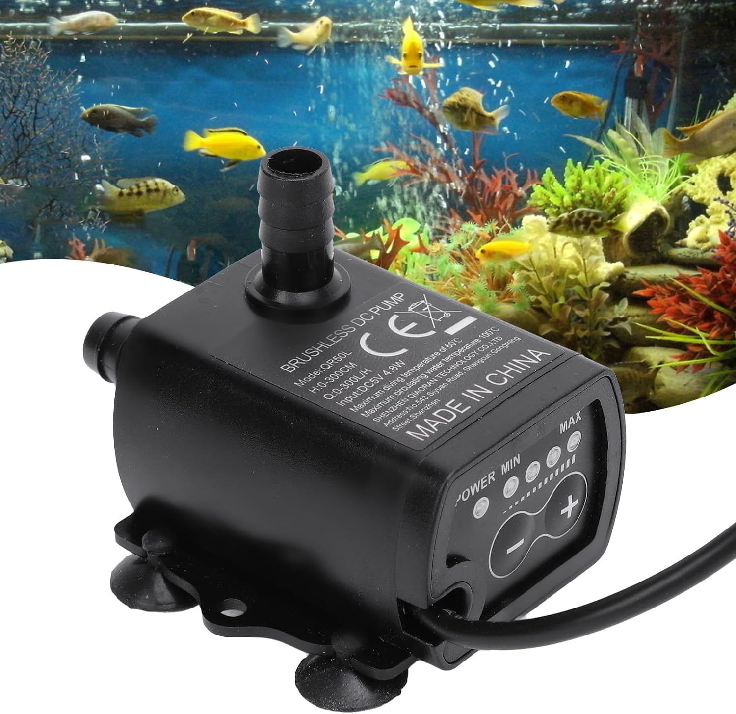 Fountain Water Pump, 300L H Submersible Aquarium Pump with Adjustment Detachable Design and LED Indicators for Pond Fish Tank image number 1