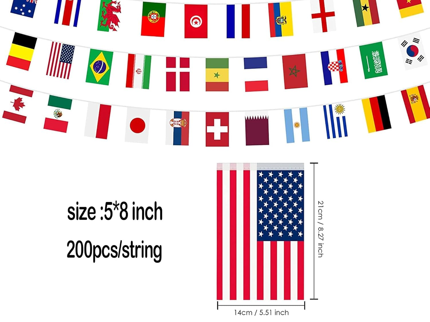 Premium Quality 200 Countries String Flag, Washable, 200Pcs 58M, Does' T Fade, International Flags, World Flag Banner Decorations for School, Garden, Sports Game Events, Grand Opening, Classroom, Party, 14 &times; 21Cm image number 5