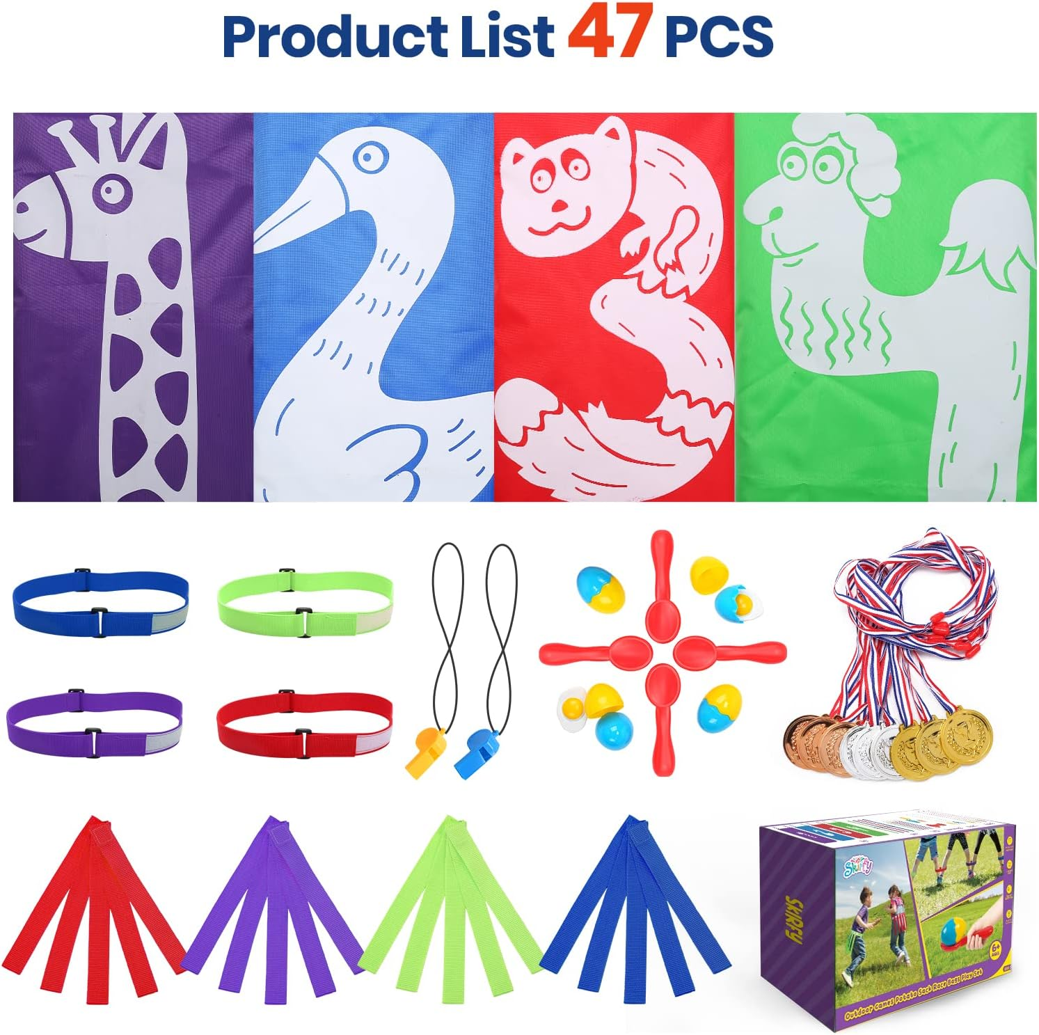 Skirfy Potato Sack Race Bags, Egg and Spoon Race, Carnival Games 3-Legged Relay Race Bands, Outdoor Games for Kids and Adults image number 2