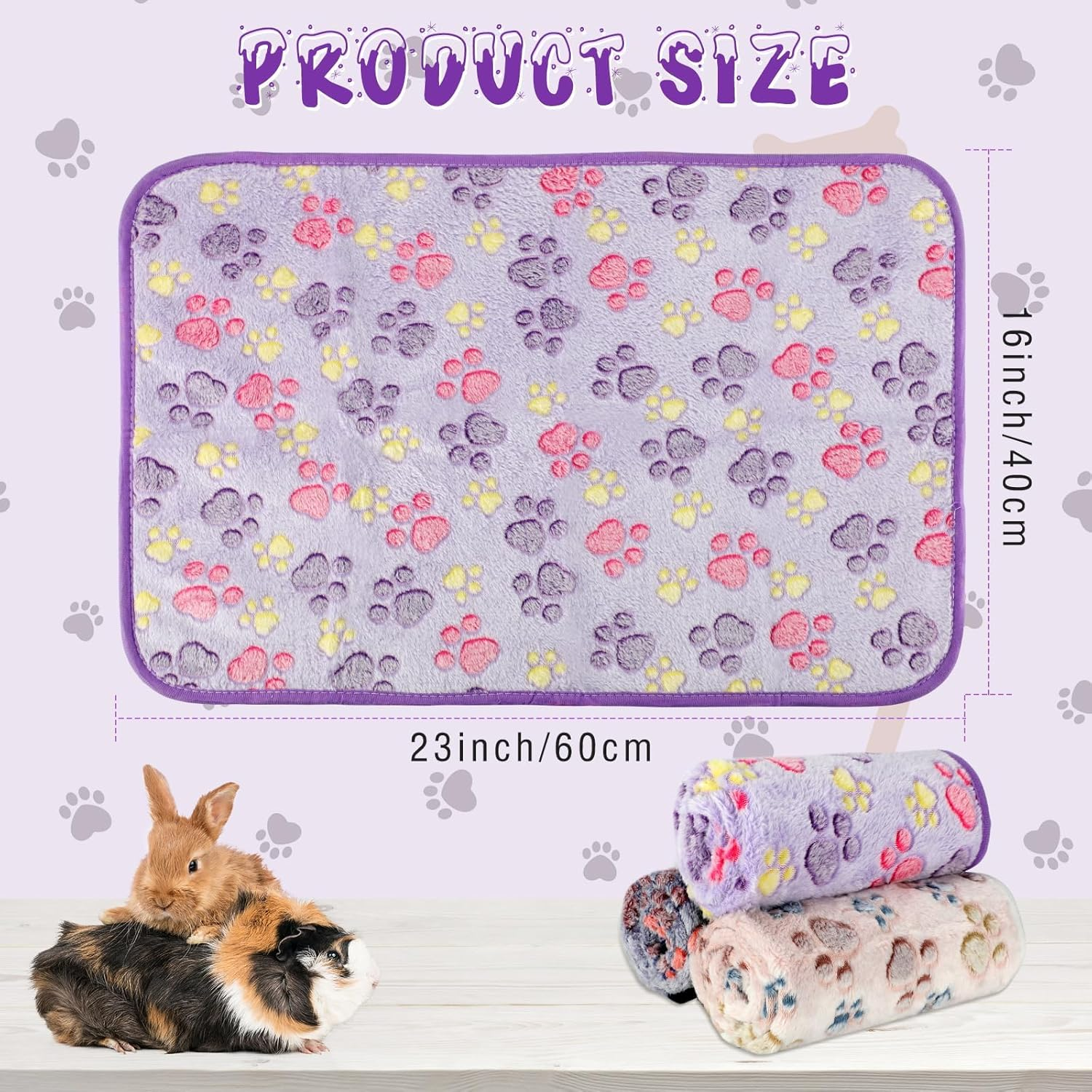 Waterproof Guinea Pig Blankets Washable 3 Pack Small Animal Fleece Cage Liners Pet Soft Sleep Mat Pad Cover Warm Flannel Throw for Hamster Guinea Pig Rabbit Chinchilla Hedgehog Ferret 23"&times;16" image number 3