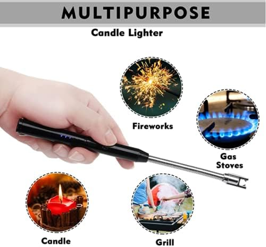 Nomel Electric Candle Lighter, USB Windproof Flexible Camping BBQ Outdoor Rechargeable Plasma Safety Lighter, 360&deg;Flexible Long Neck, LED Battery Display, Hook, Silver image number 6