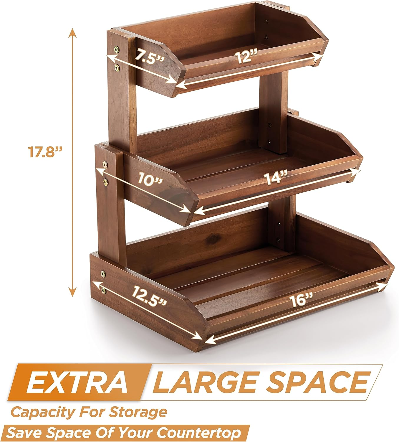 HOLANA Acacia Wood Fruit Basket - 3-Tier Fruit Bowl for Kitchen Counter , Extra Large 16X12.5X18 in , Fruteros Para Cocina , Fruit and Vegetable Storage (3 Tier) image number 4