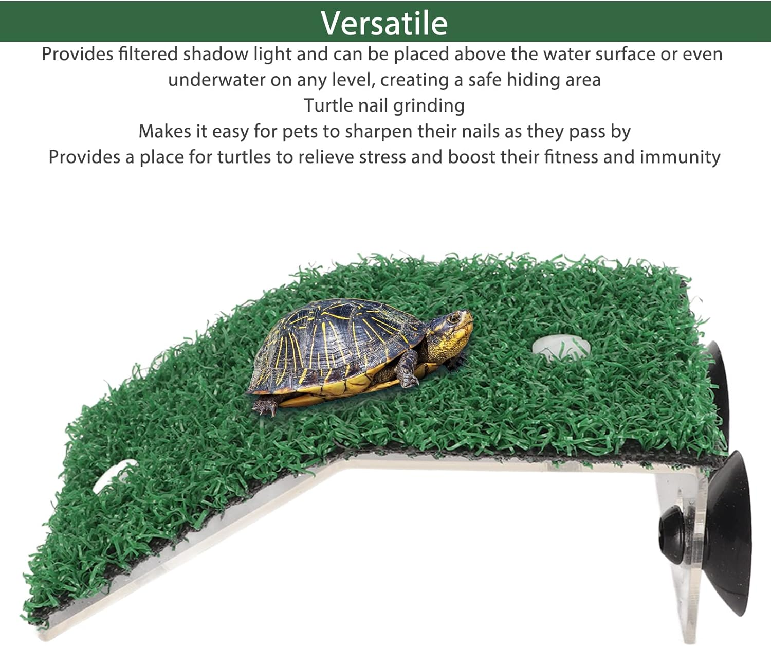 Small Turtle Basking Platform, Simulation Grass Turtle Ramp Reptile Ladder Resting Terrace Fish Tank Aquarium Turtle Dock with Suction Cup for Small Reptile Frog Terrapin (M) image number 4