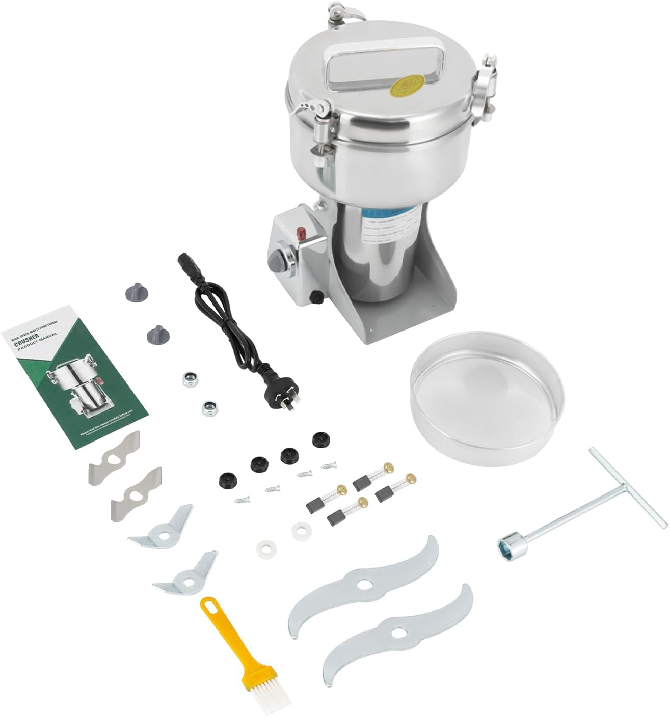 Electric Grain Mill Grinder, 2500G High Speed 304 Stainless Steel Grain Grinder, 4500W Electric Grain Grinding Machine for Grains, Millet & Spices - Spice Grinders for Commercial & Home Use