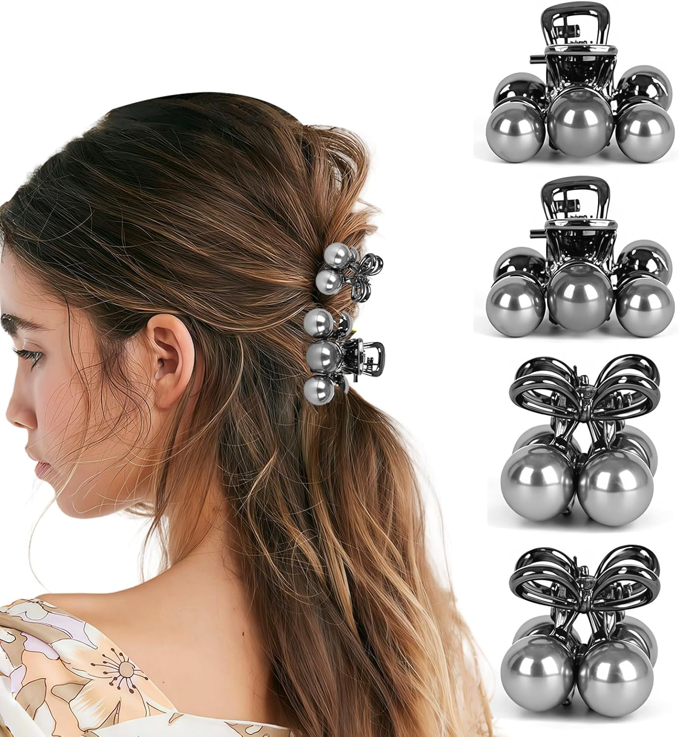 Yamobi Pack of 4 Mini Cherry Hair Clips, Cute Pearl Claw Clips for Women and Girls, Mini Cherry Hair Clips for Half Hairstyles image number 3