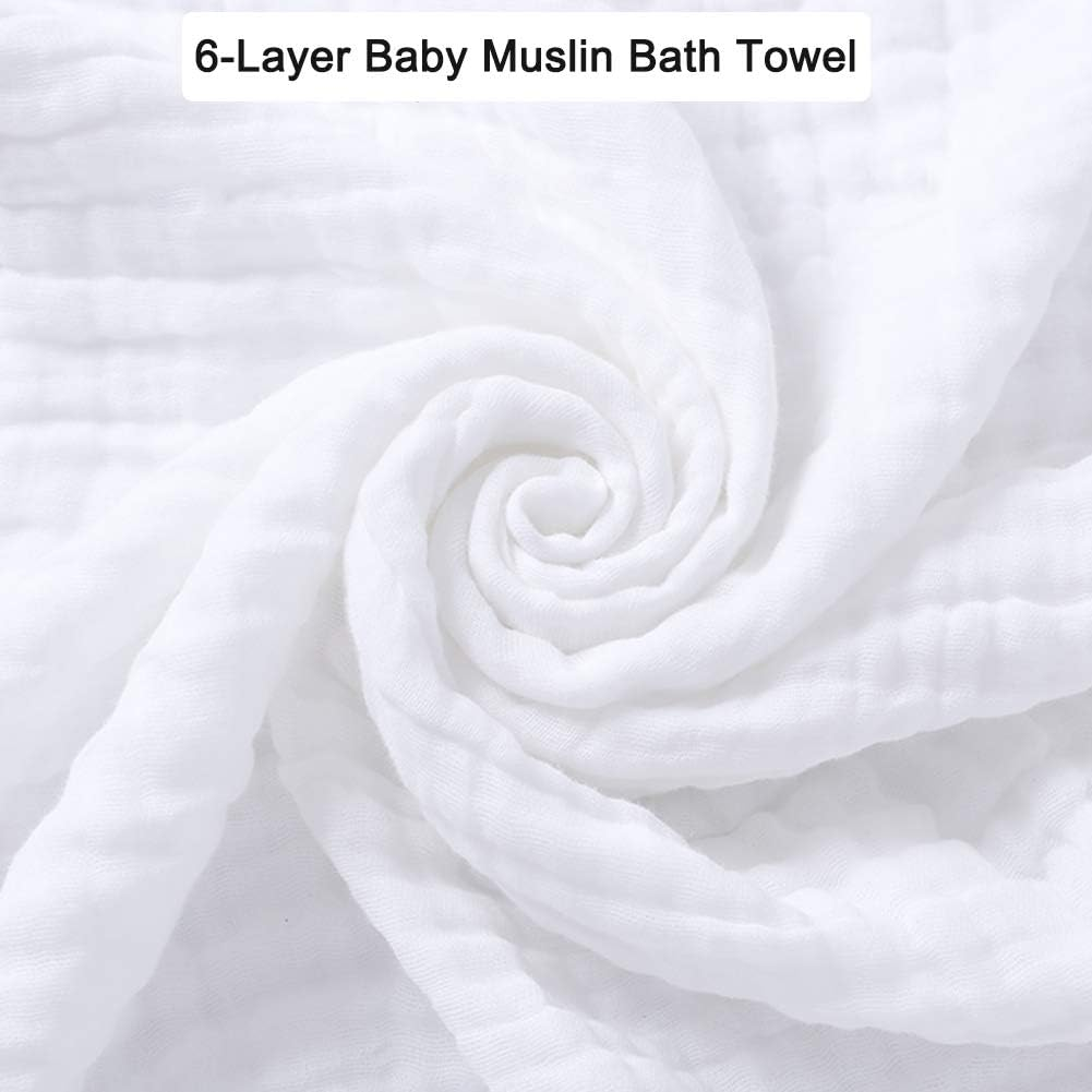 Aablexema Baby Muslin Bath Towels - Set of 2 Large Size 43X43 Inches Swaddle Blanket for Newborn Toddlers Boys Girls - Suitable for Baby'S Delicate Skin(White) - White  Green image number 4