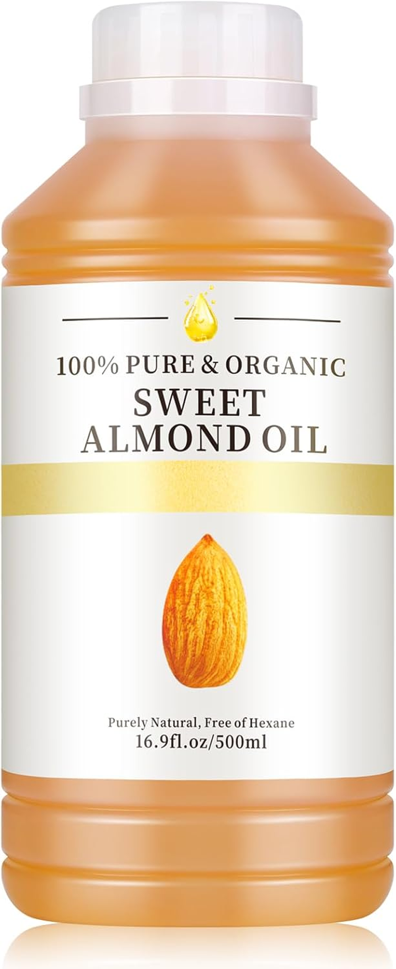 Sweet Almond Oil, 100% Pure Cold-Pressed Organic Moisturizer, Natural Conditioner for Skin, Hair and Body Care, Massage Oil, 500Ml