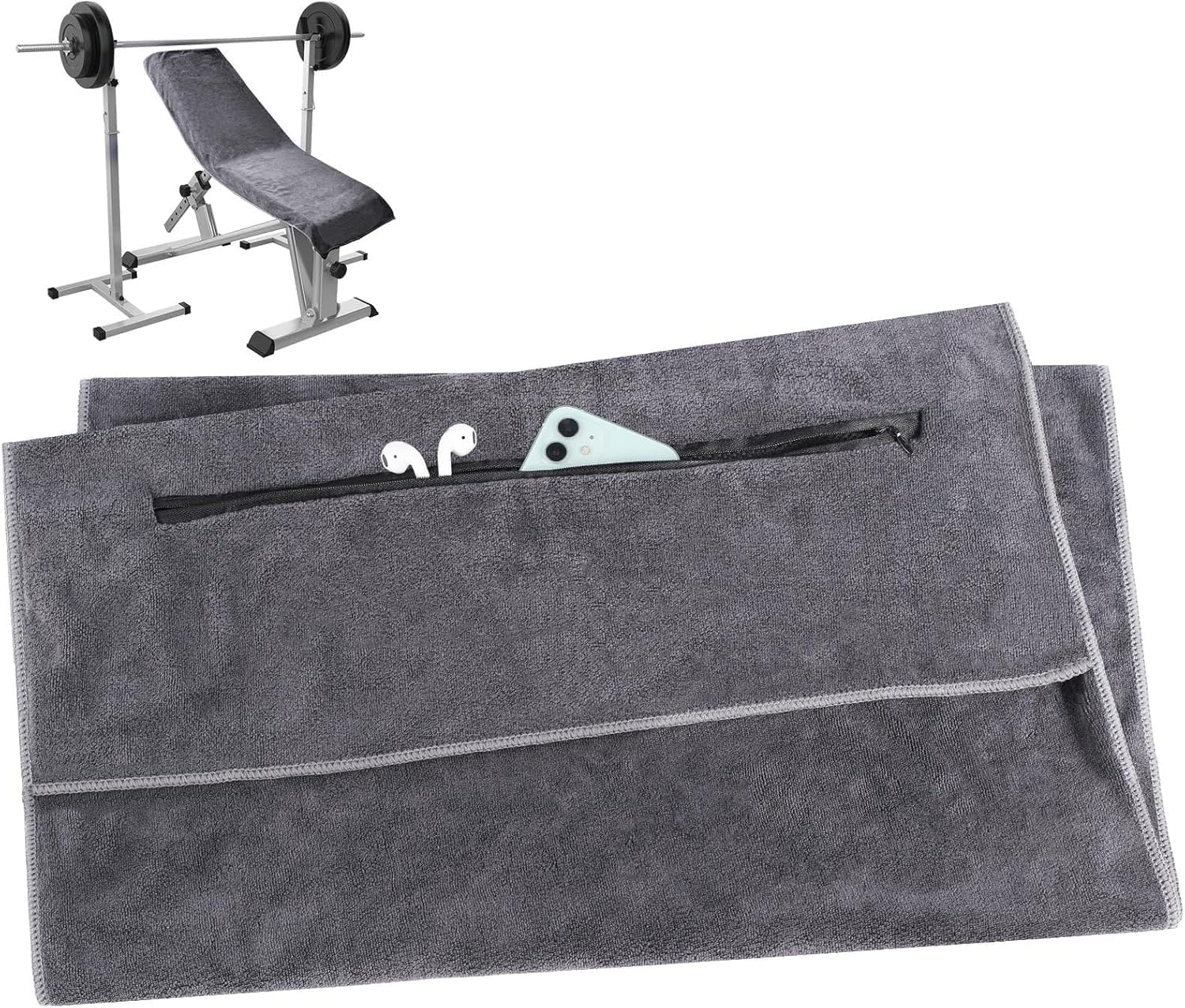 Fitness Towel, 135 X 50 Cm, Sports Towel, Suitable for Fitness Training and Sports, Microfibre, Absorbent and Soft Gym Towels, with Zip Pocket (1) image number 3