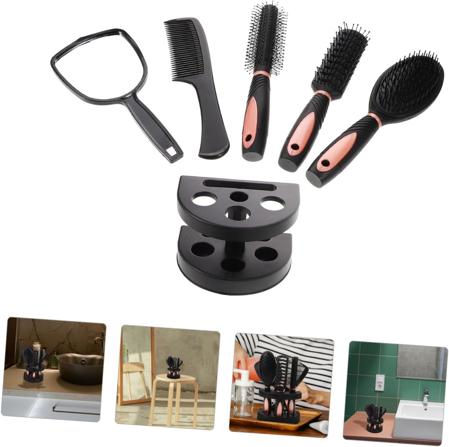 DINHEAROM 5Pcs Hair Comb Mirror Detangling Brush No Static Styling Tools for Home Outdoor Use image number 6