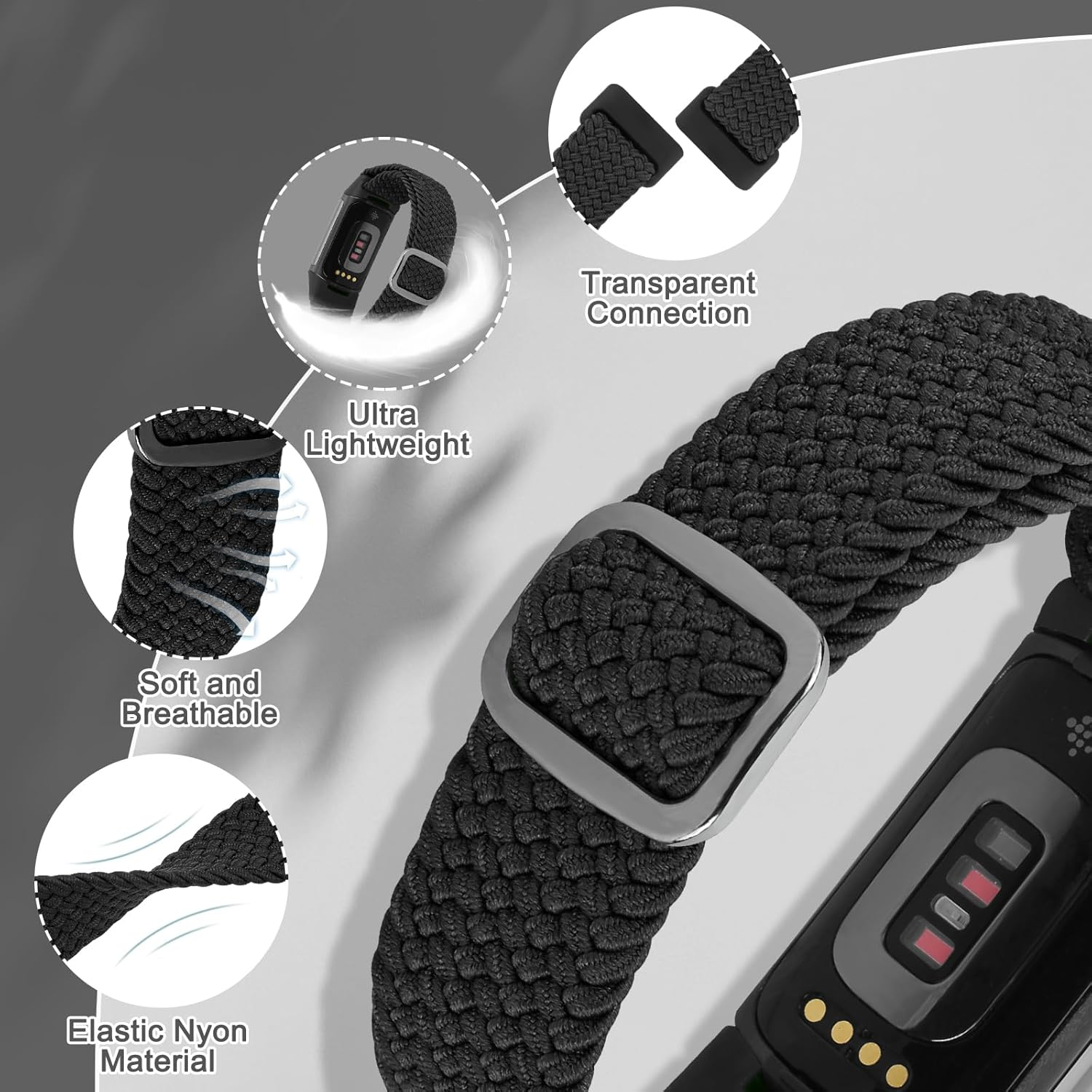 2 Pack - Relting Braided Bands Compatible with Fitbit Charge 6/Fitbit Charge 5, Adjustable Solo Loop Nylon Replacement Band for Women Men image number 1