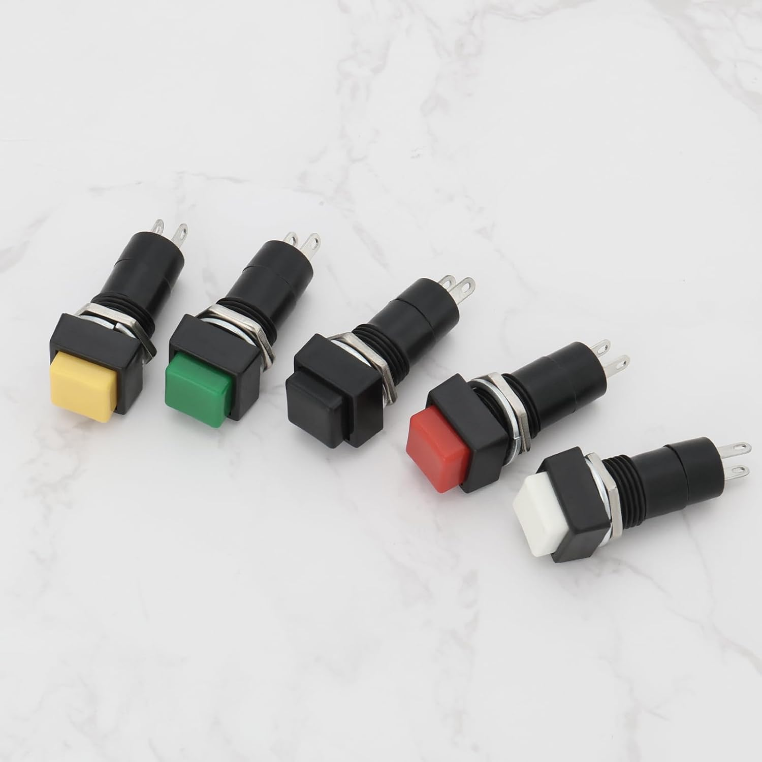 YINETTECH 10Pcs 12Mm on off Latching Square Push Button Switch SPST Latching Push Button Switch 250V/3A for Auto Electronics, Black White Yellow Green Red image number 5